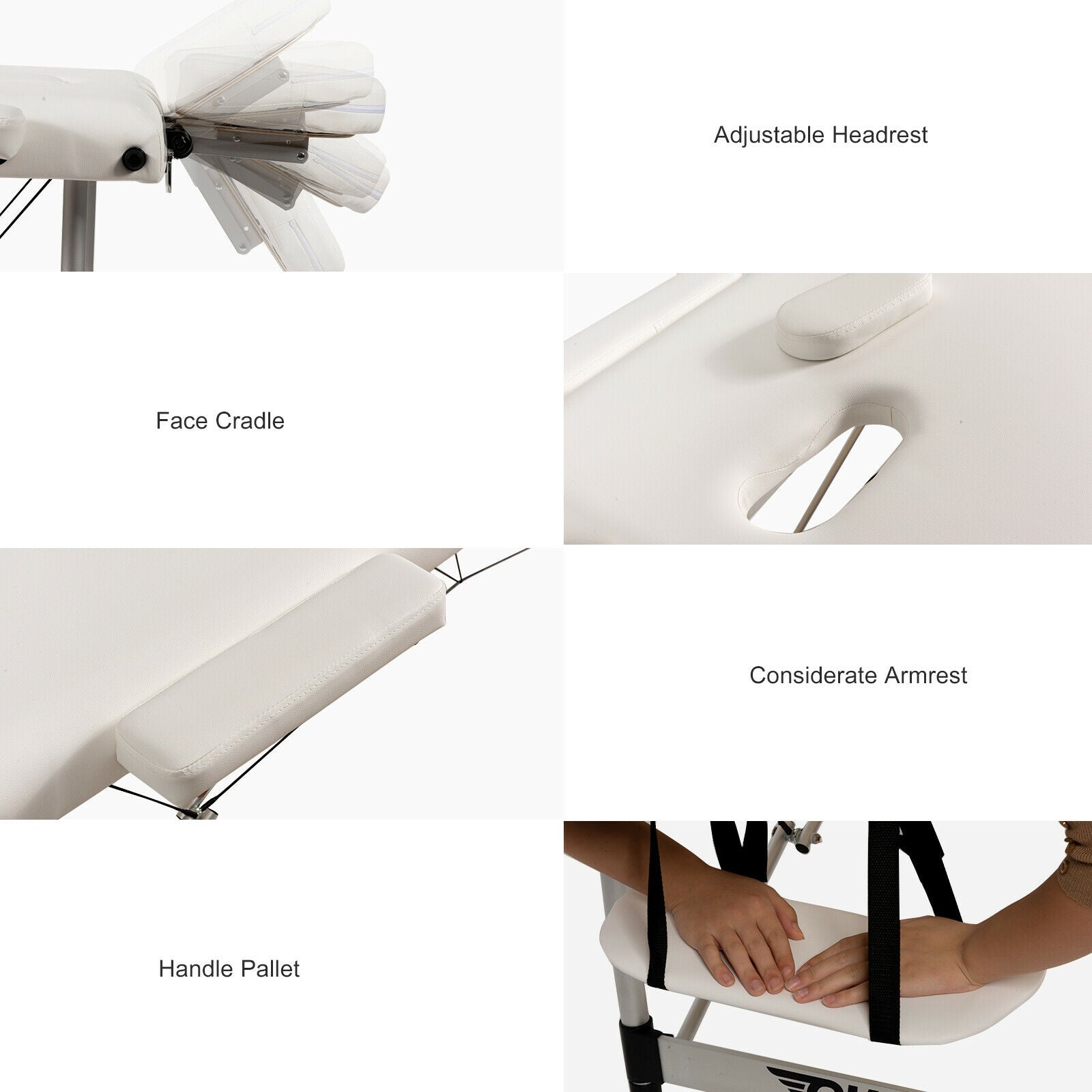 84 Inch L Portable Adjustable Massage Bed with Carry Case for Facial Salon Spa-WhiteÂ