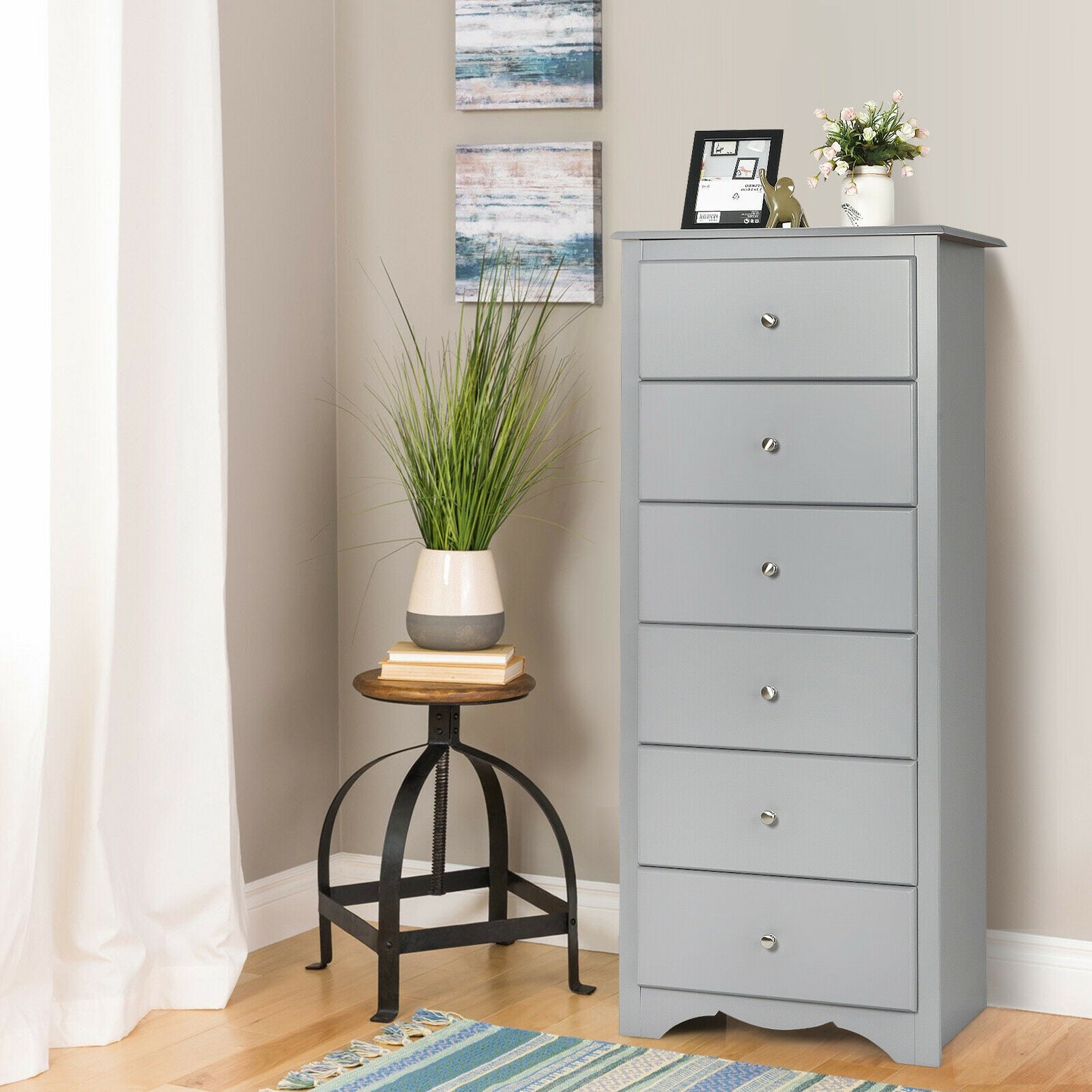 6 Drawers Chest Dresser Clothes Storage Bedroom Furniture Cabinet-GrayÂ