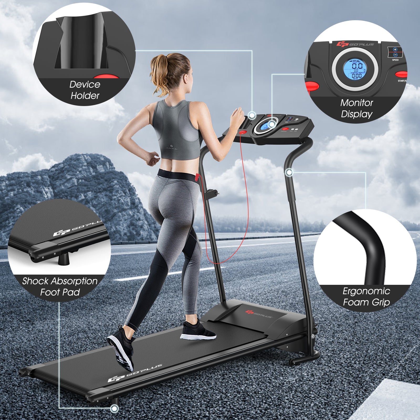 1 HP Electric Mobile Power Foldable Treadmill with Operation DisplayÂ