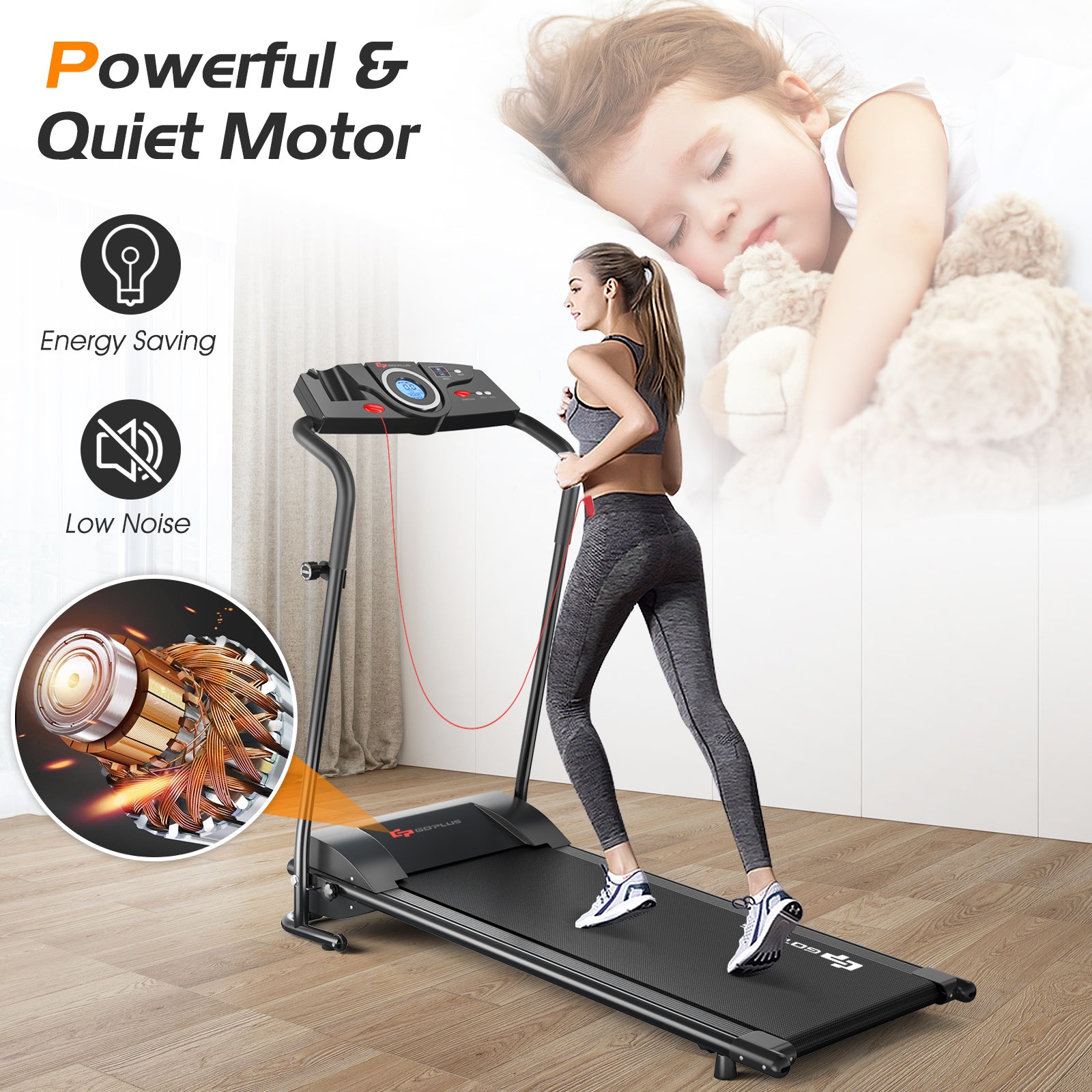 1 HP Electric Mobile Power Foldable Treadmill with Operation DisplayÂ