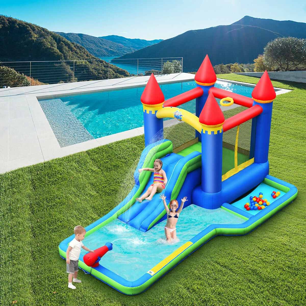 Kids Inflatable Bounce House Water Slide without BlowerÂ