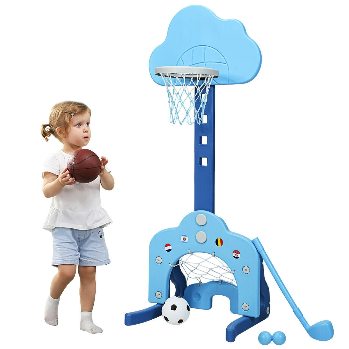 3-in-1 Kids Basketball Hoop Set with Balls-BlueÂ