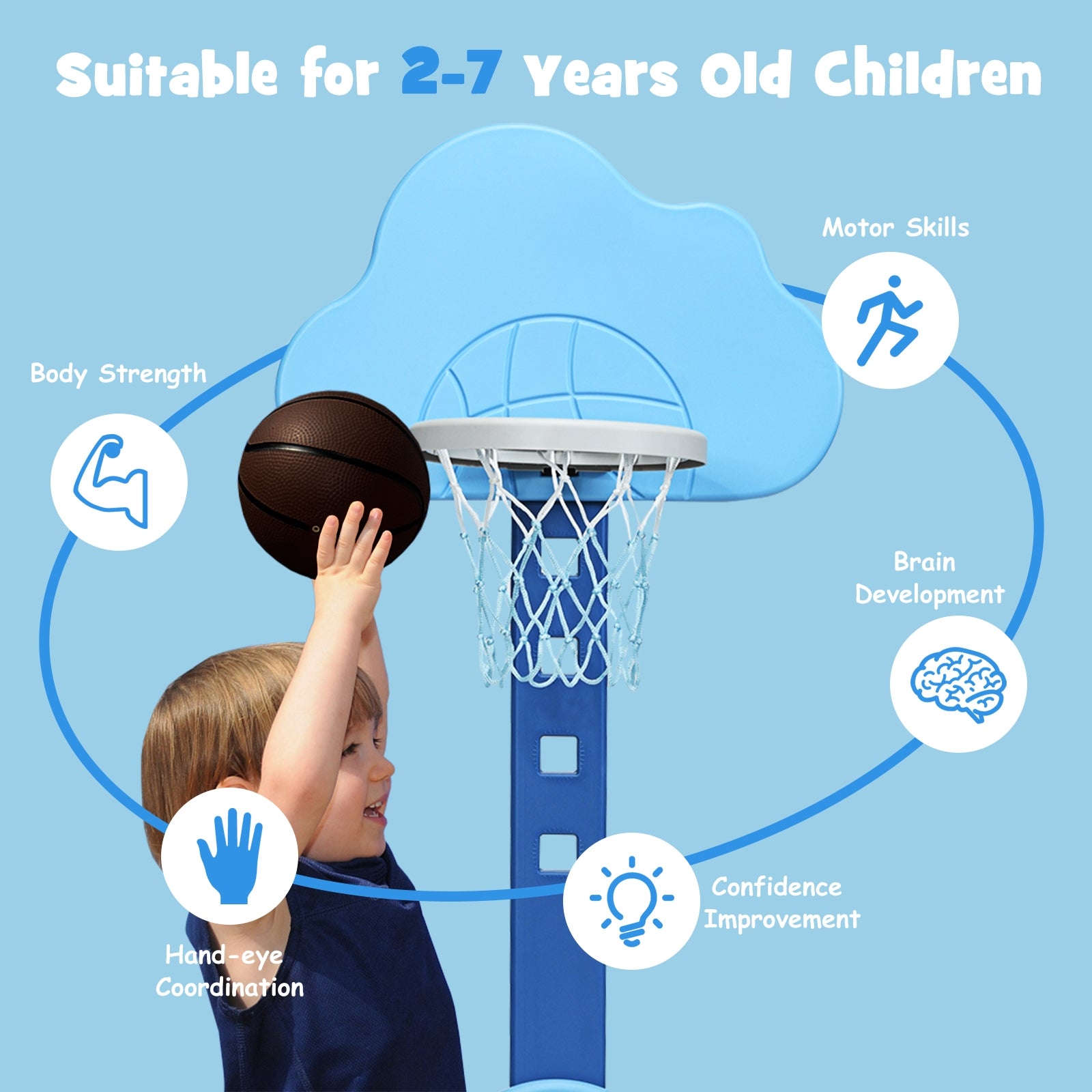 3-in-1 Kids Basketball Hoop Set with Balls-BlueÂ