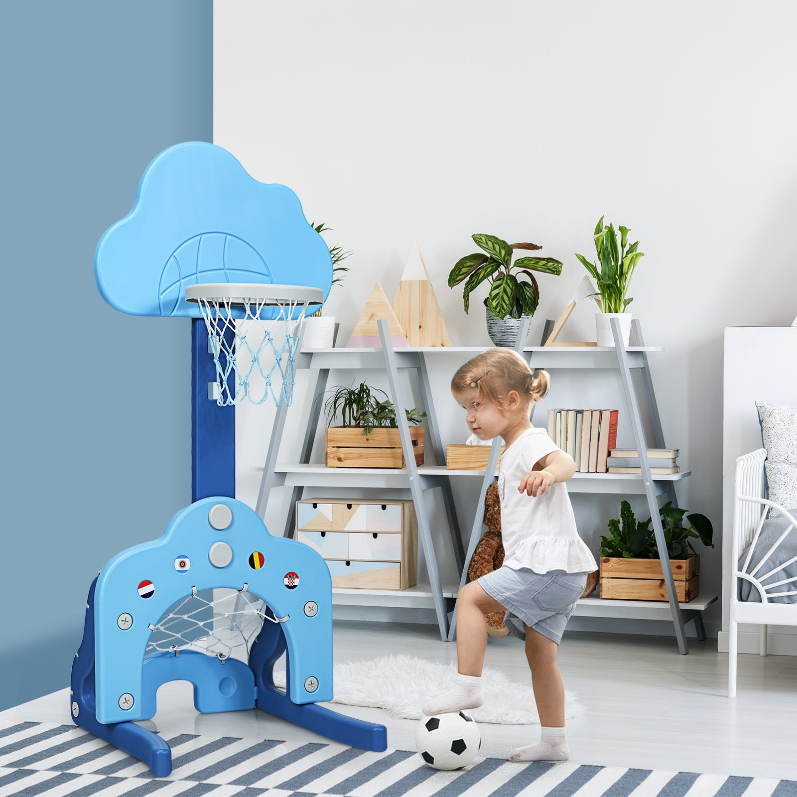 3-in-1 Kids Basketball Hoop Set with Balls-BlueÂ