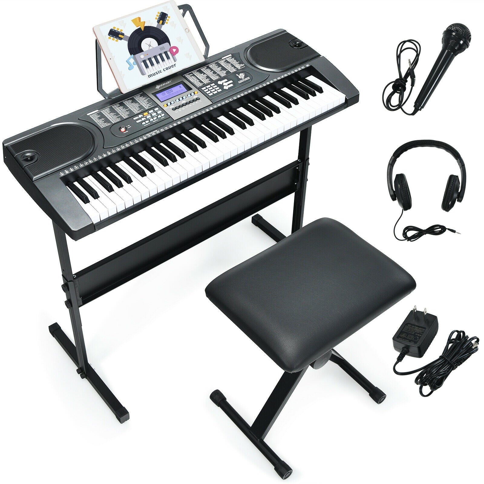 61-Key Electronic Keyboard Piano Starter Set with Stand Bench and HeadphonesÂ