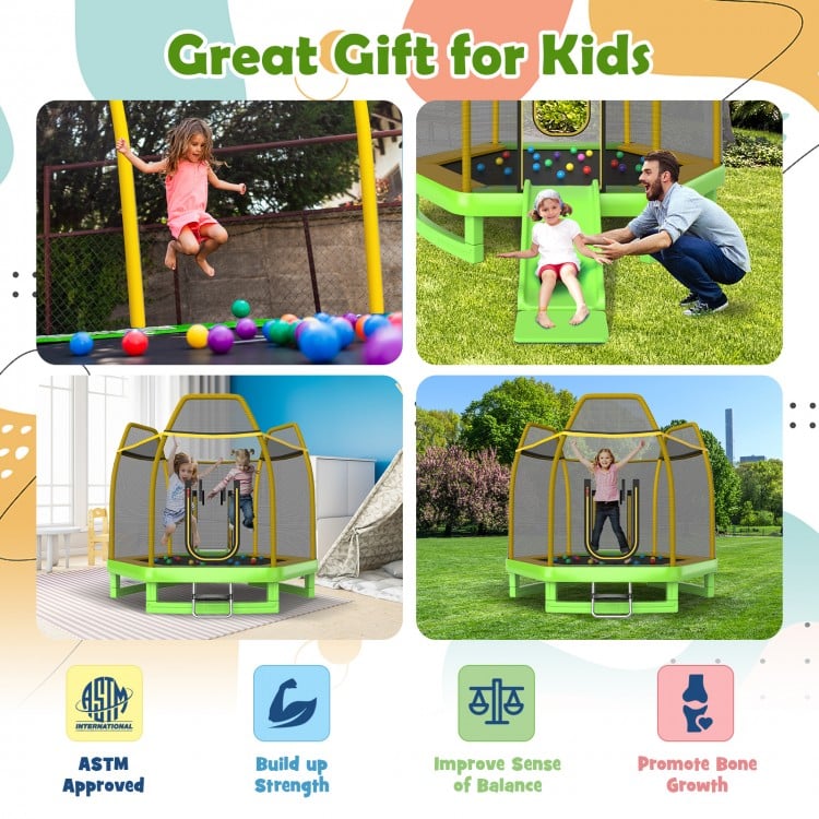 7 Feet Trampoline with Ladder and Slide for Indoor and Outdoor