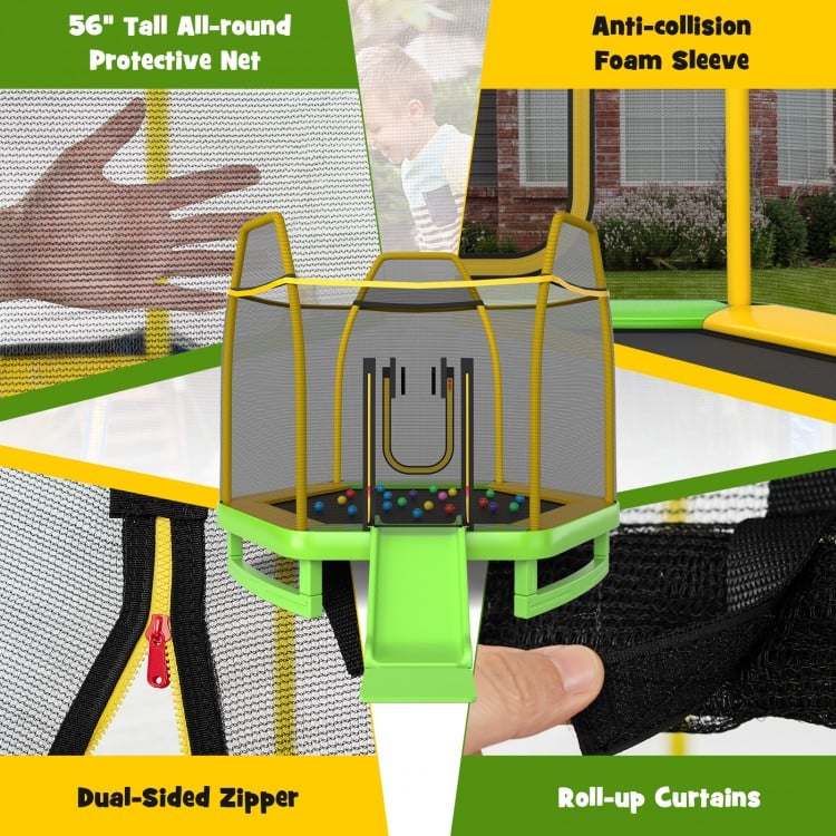 7 Feet Trampoline with Ladder and Slide for Indoor and Outdoor