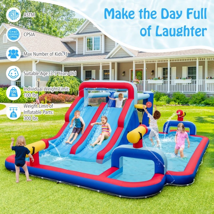 Inflatable Bounce House with 2 Water Slides and 3 Water Cannons With 735W Blower