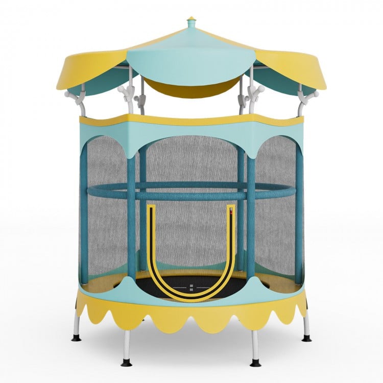 64 Inch Kids Trampoline with Detachable Canopy and Safety Enclosure Net