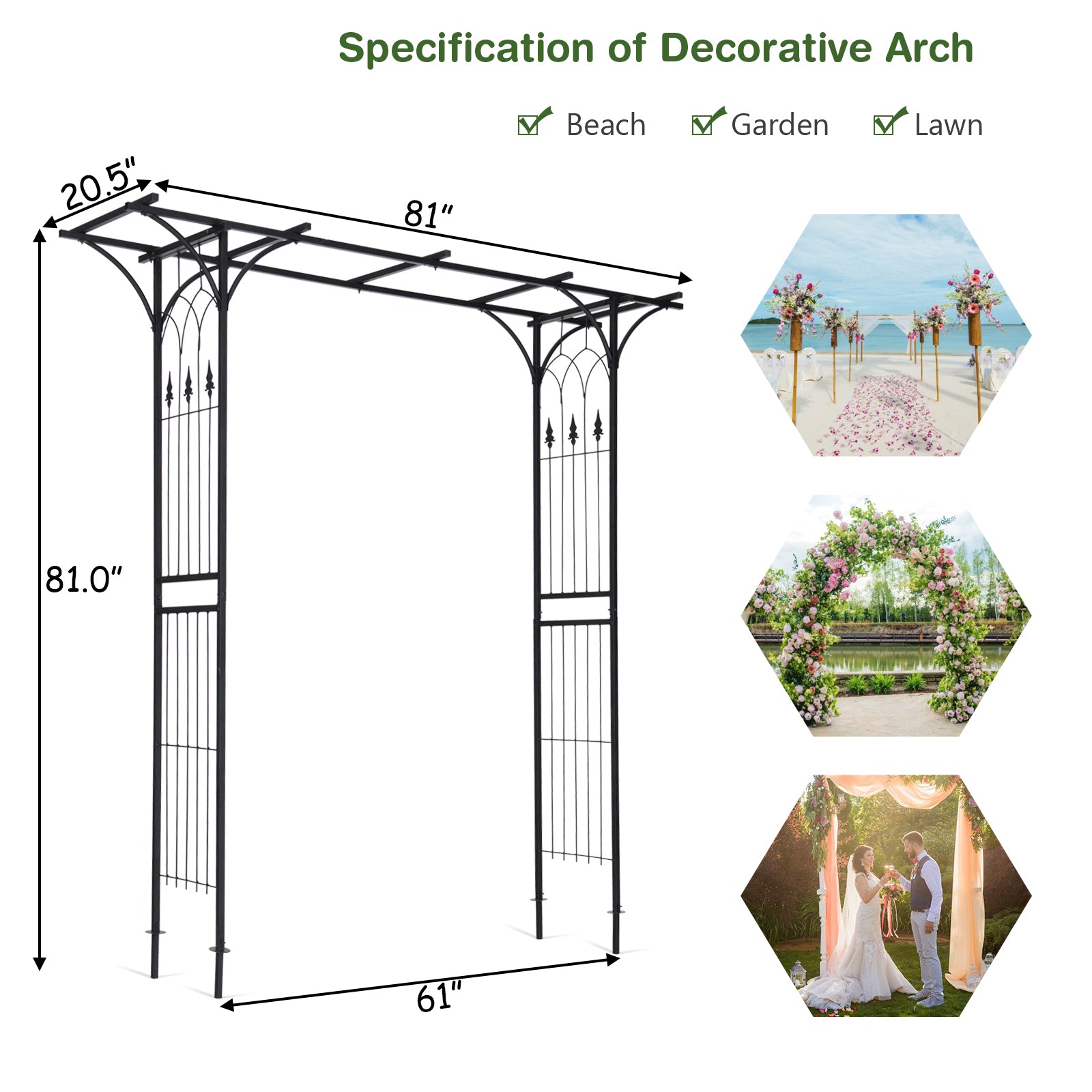 81 x 20 Inch Metal Garden Arch for Various Climbing PlantÂ