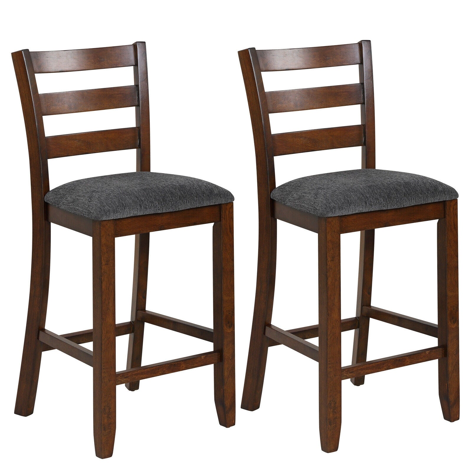 2 Pieces Counter Height Chairs with Fabric Seat and Rubber Wood LegsÂ