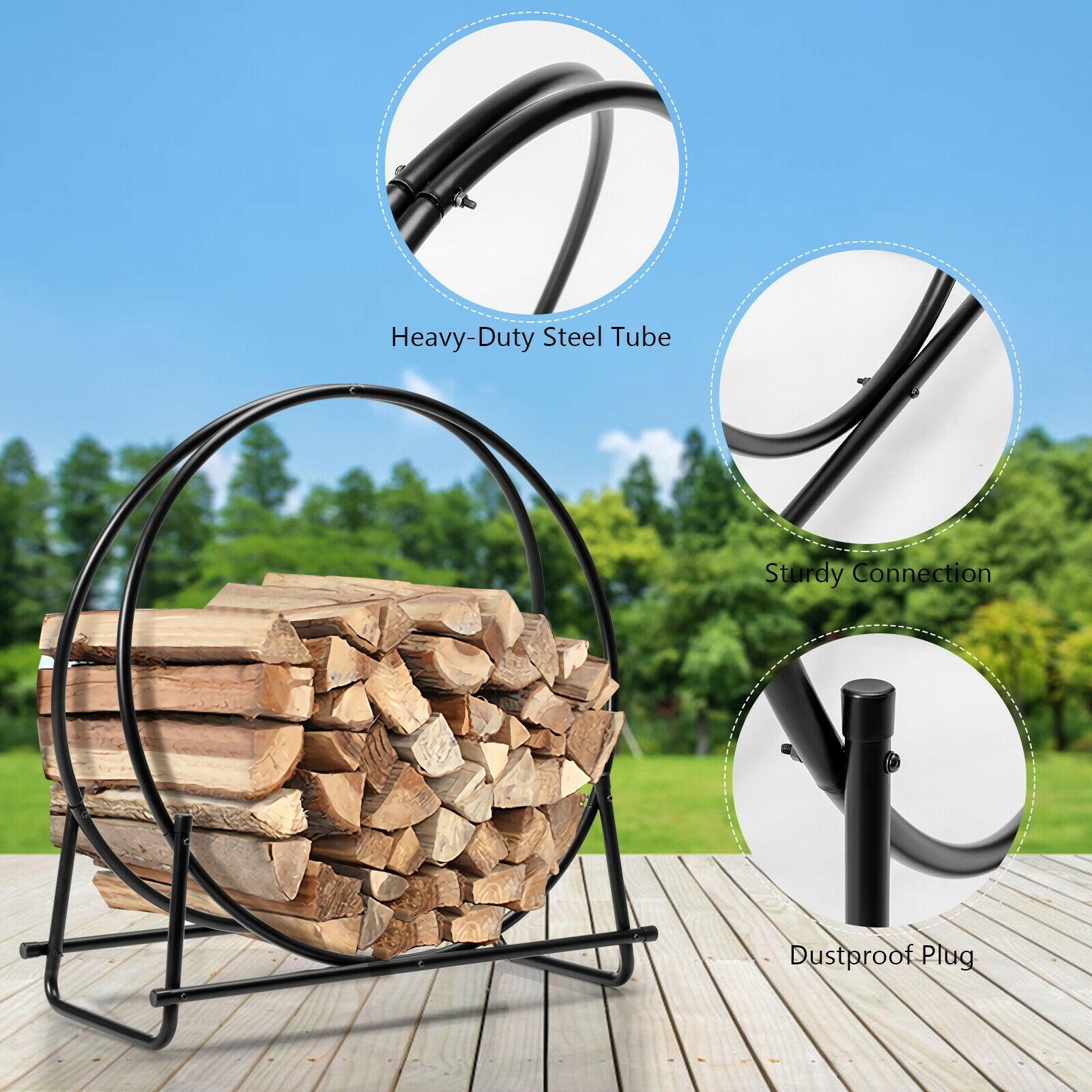 30-Inch Tubular Steel Log Hoop Firewood Storage RackÂ
