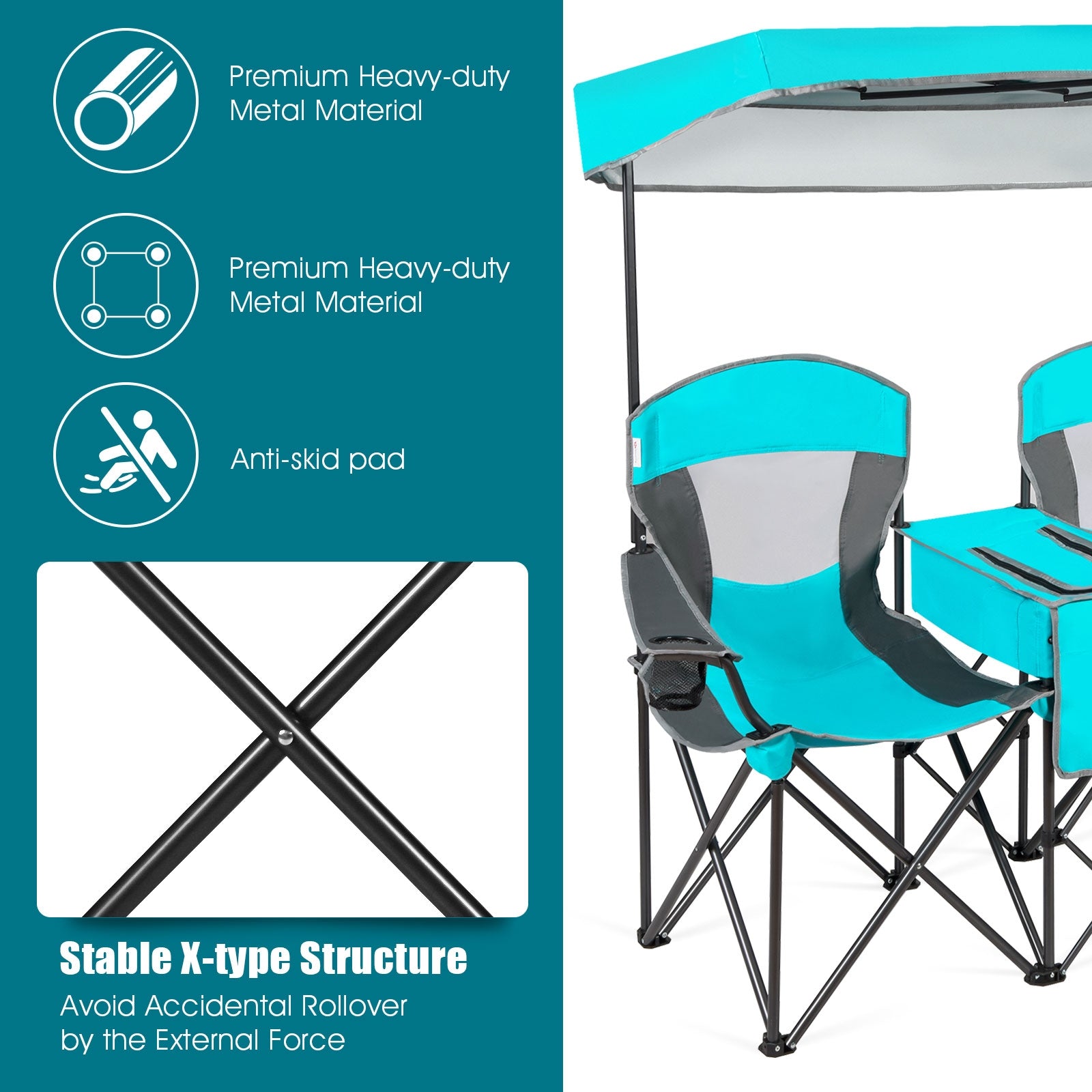 Portable Folding Camping Canopy Chairs with Cup Holder-TurquoiseÂ