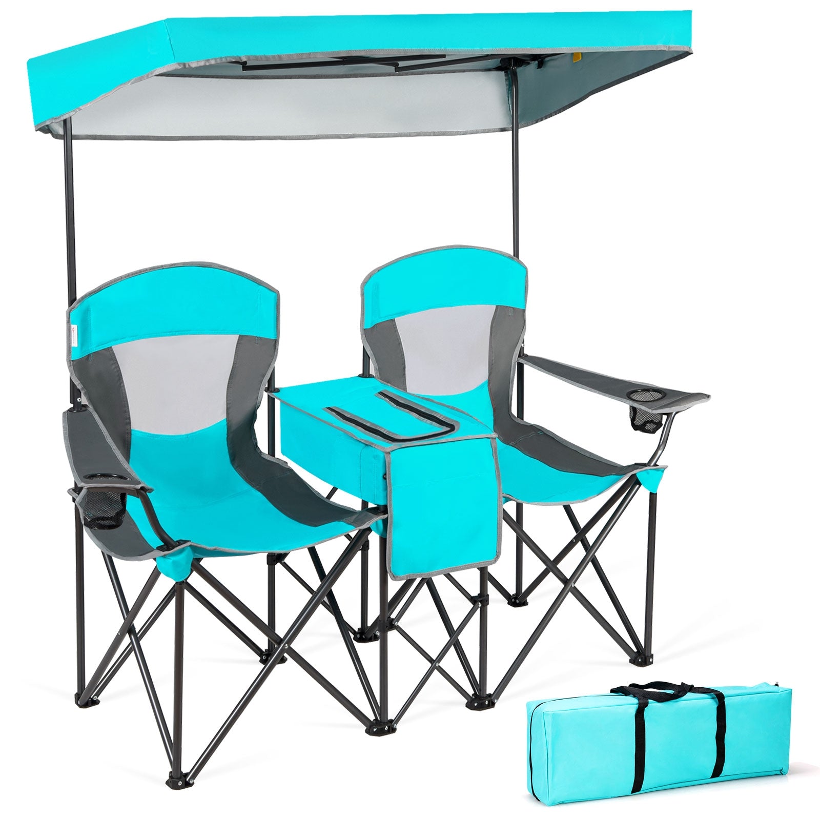 Portable Folding Camping Canopy Chairs with Cup Holder-TurquoiseÂ