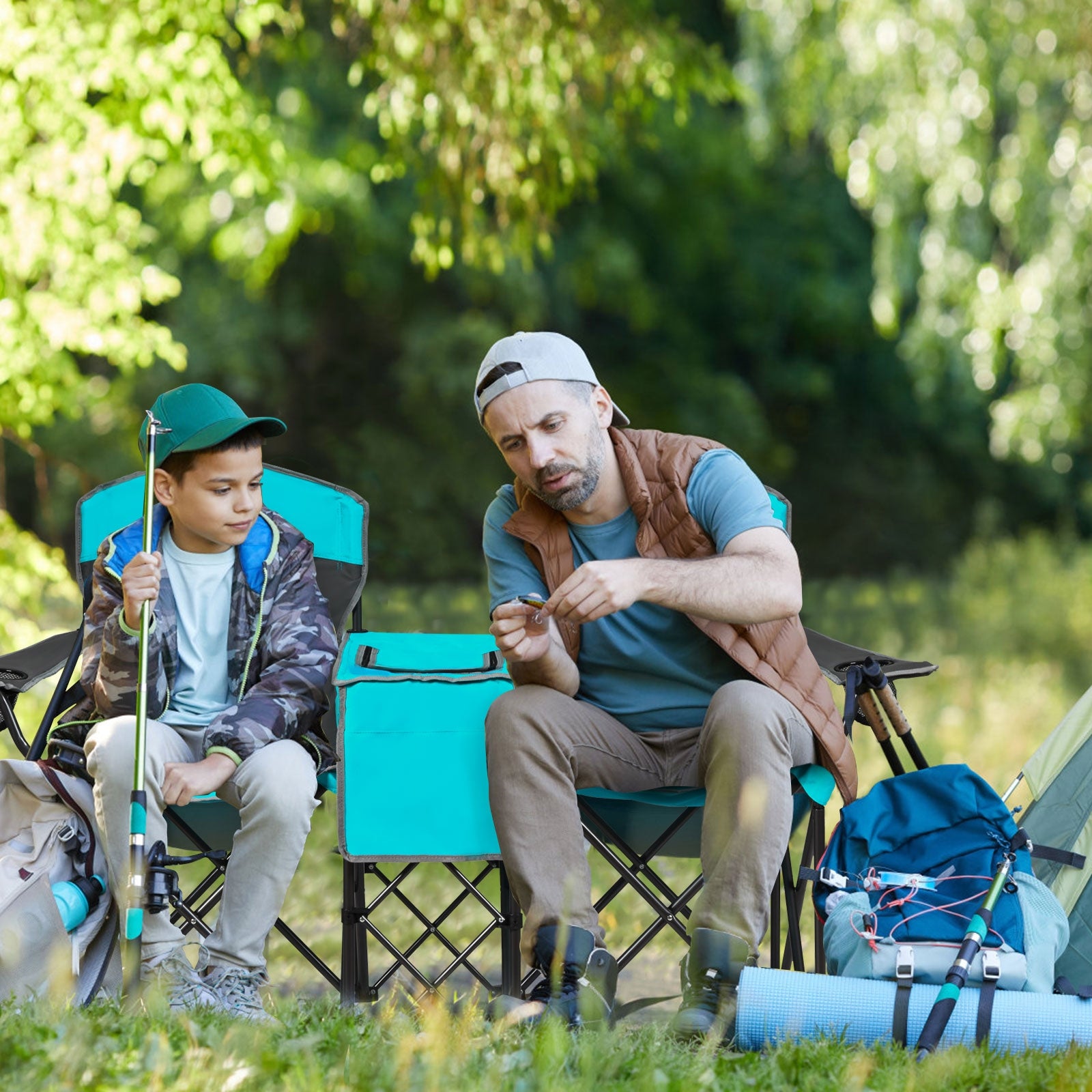 Portable Folding Camping Canopy Chairs with Cup Holder-TurquoiseÂ