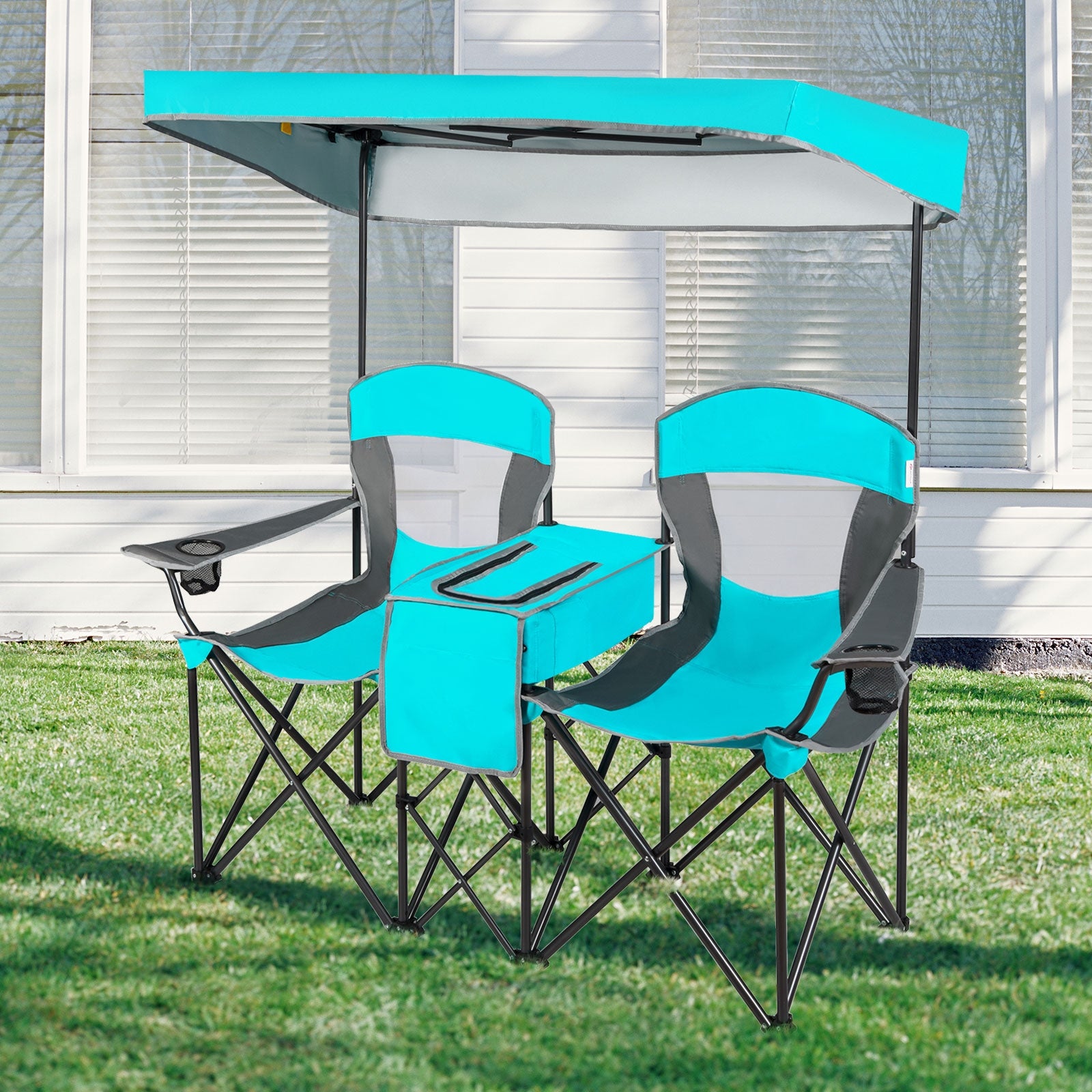 Portable Folding Camping Canopy Chairs with Cup Holder-TurquoiseÂ