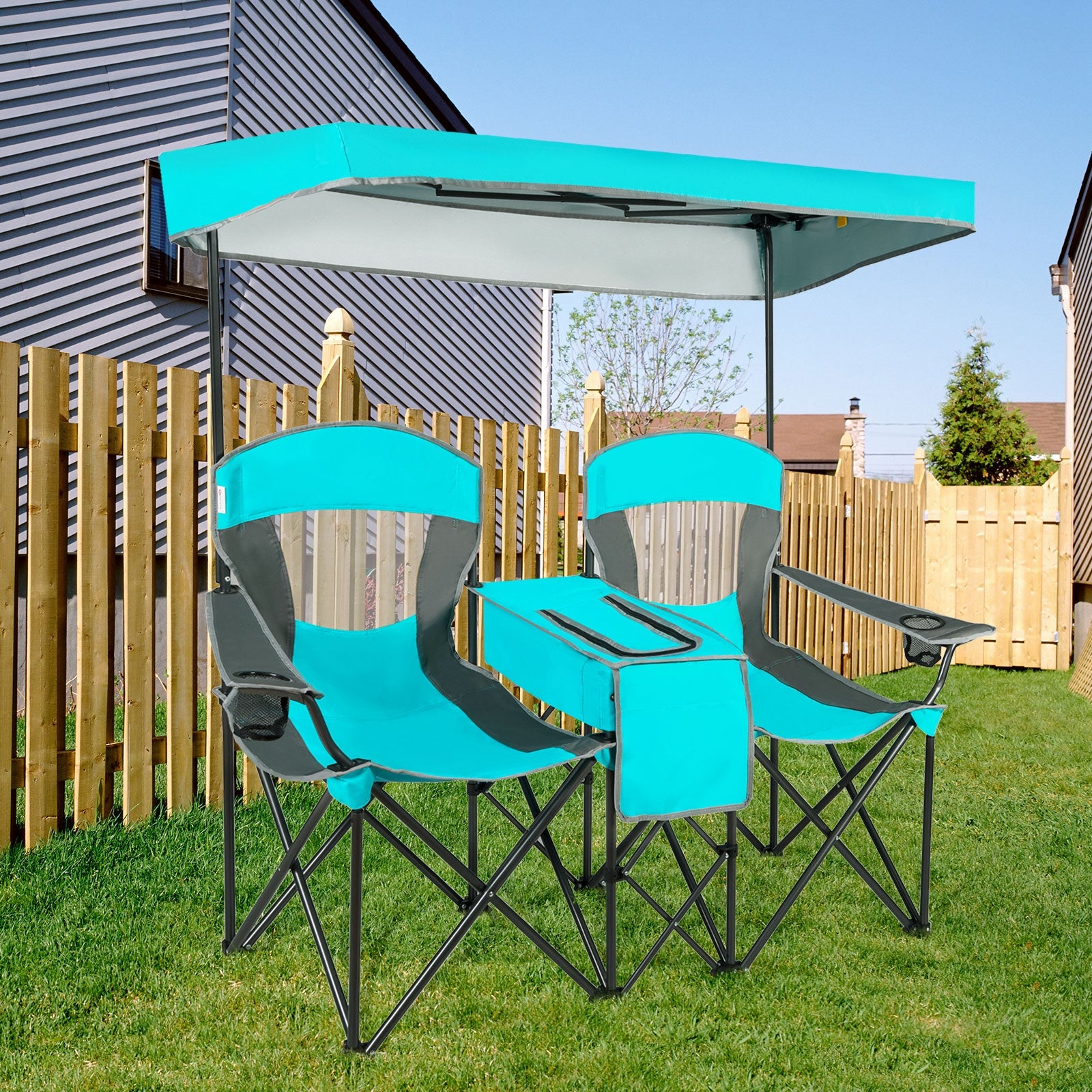 Portable Folding Camping Canopy Chairs with Cup Holder-TurquoiseÂ