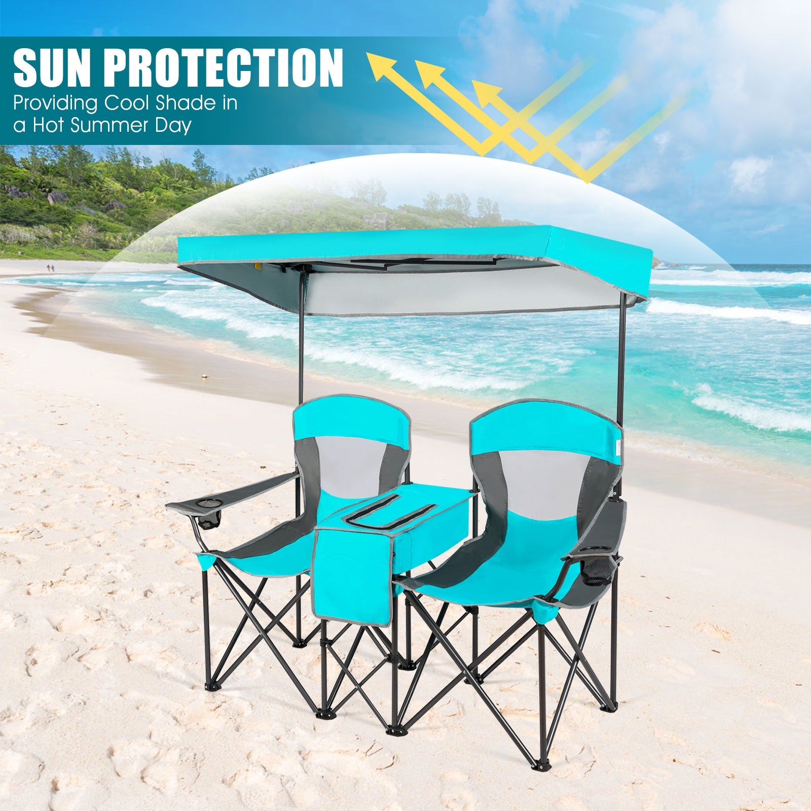 Portable Folding Camping Canopy Chairs with Cup Holder-TurquoiseÂ