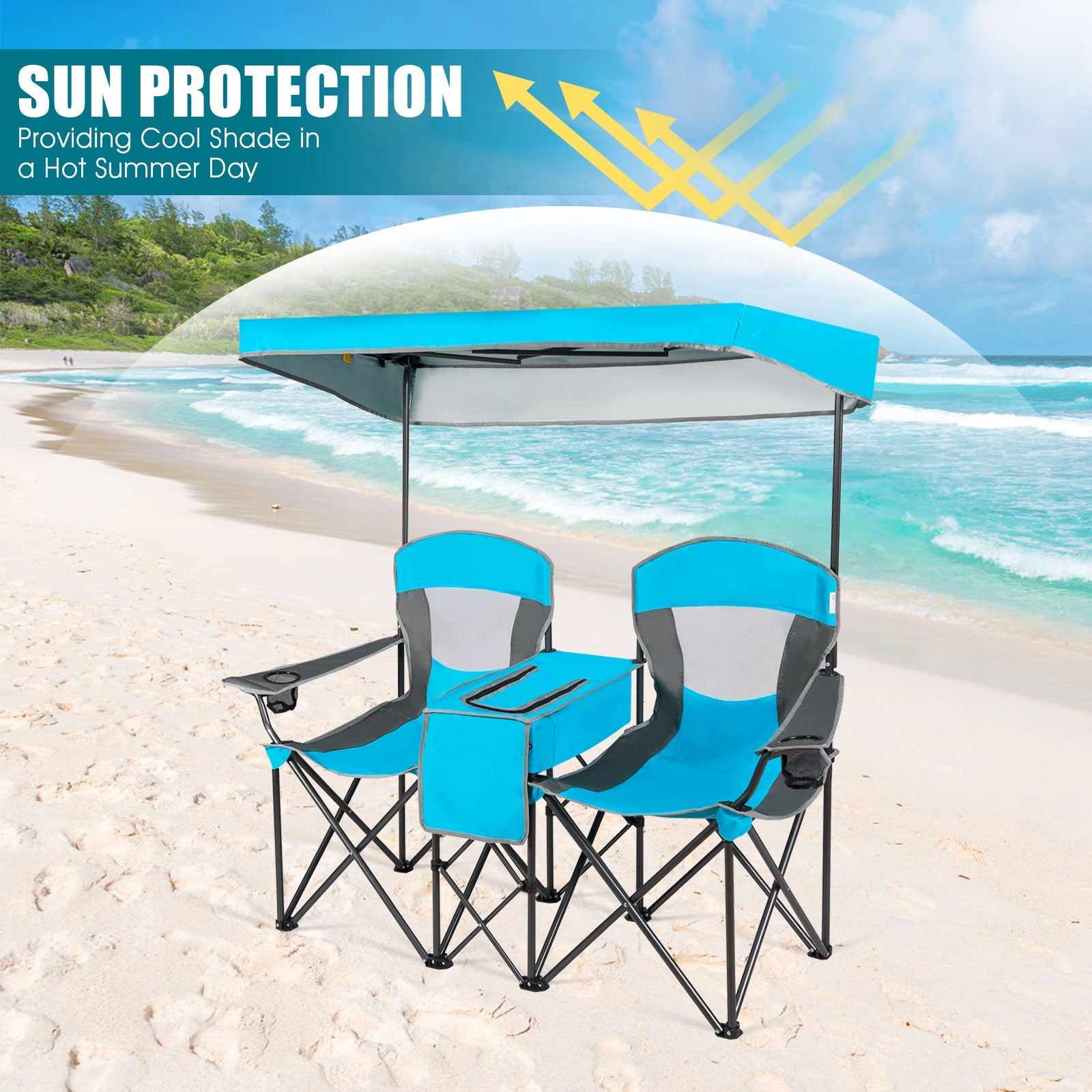 Portable Folding Camping Canopy Chairs with Cup Holder-BlueÂ