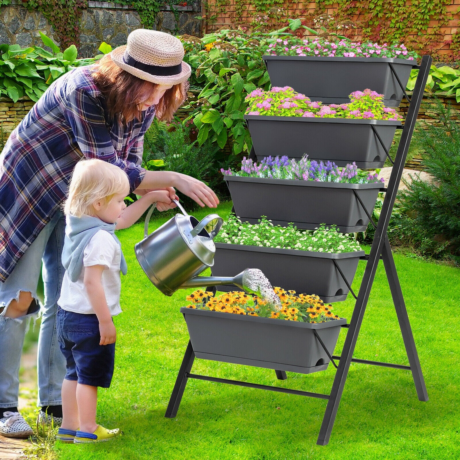 5-Tier Raised Garden Bed with Water Drainage for Flowers VegetablesÂ