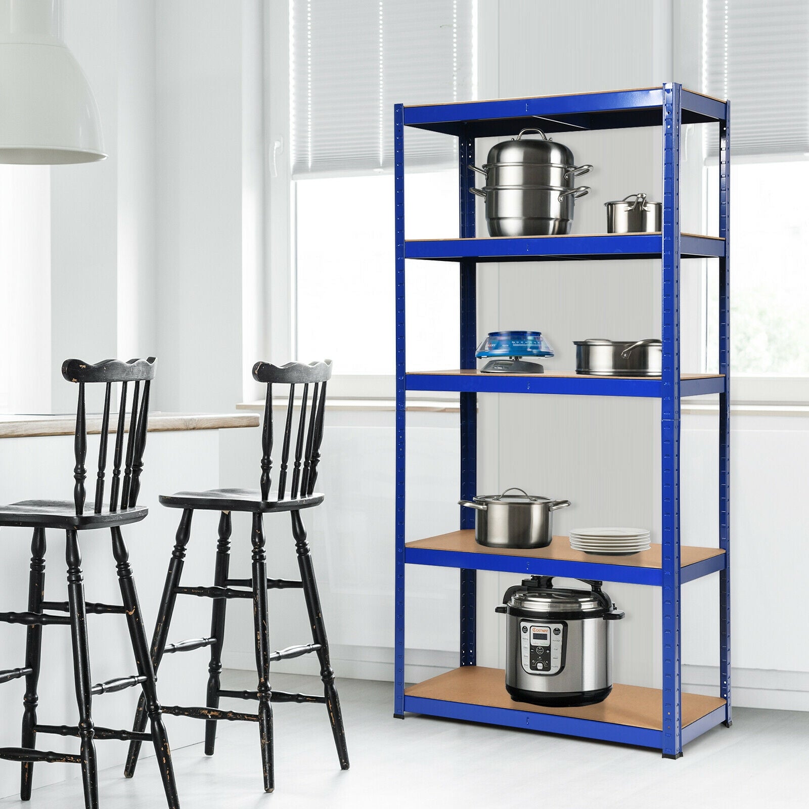 72 Inch Storage Rack with 5 Adjustable Shelves for Books Kitchenware-NavyÂ