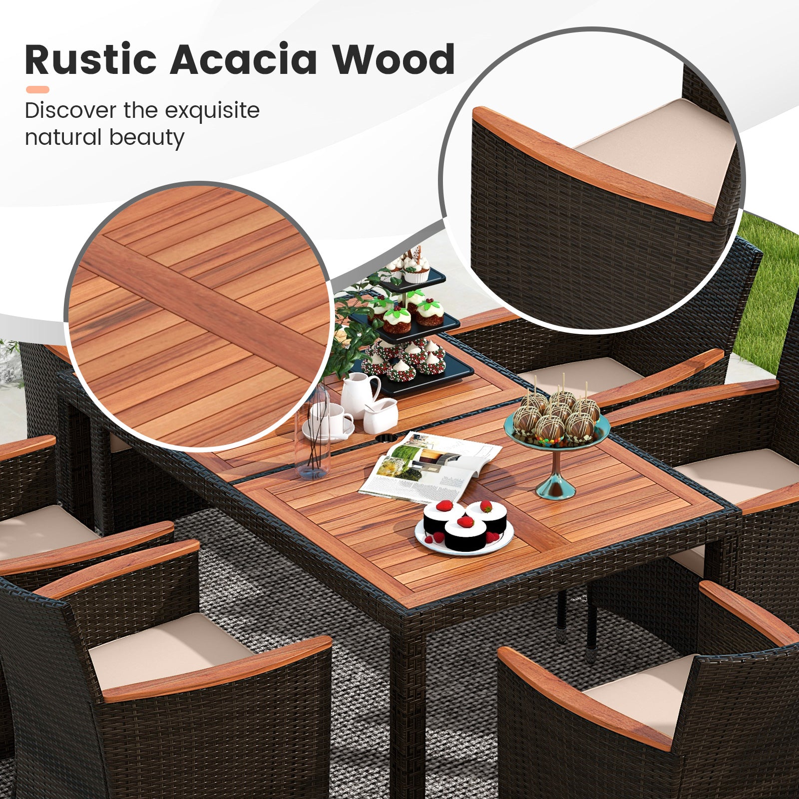 7 Pieces Garden Dining Patio Rattan Set with Cushions for BackyardÂ