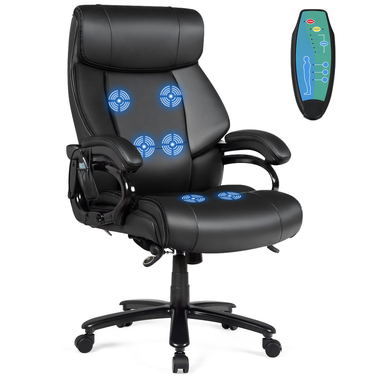 Big and Tall 400 Pounds PU Leather Massage Office Chair-BlackÂ
