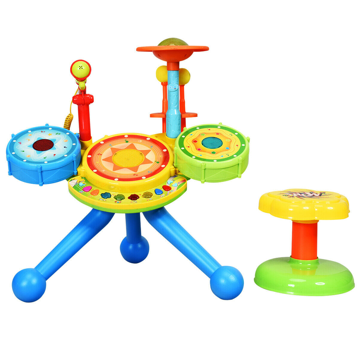 Electric Jazz Drum Set with Stool Microphone and LED LightÂ