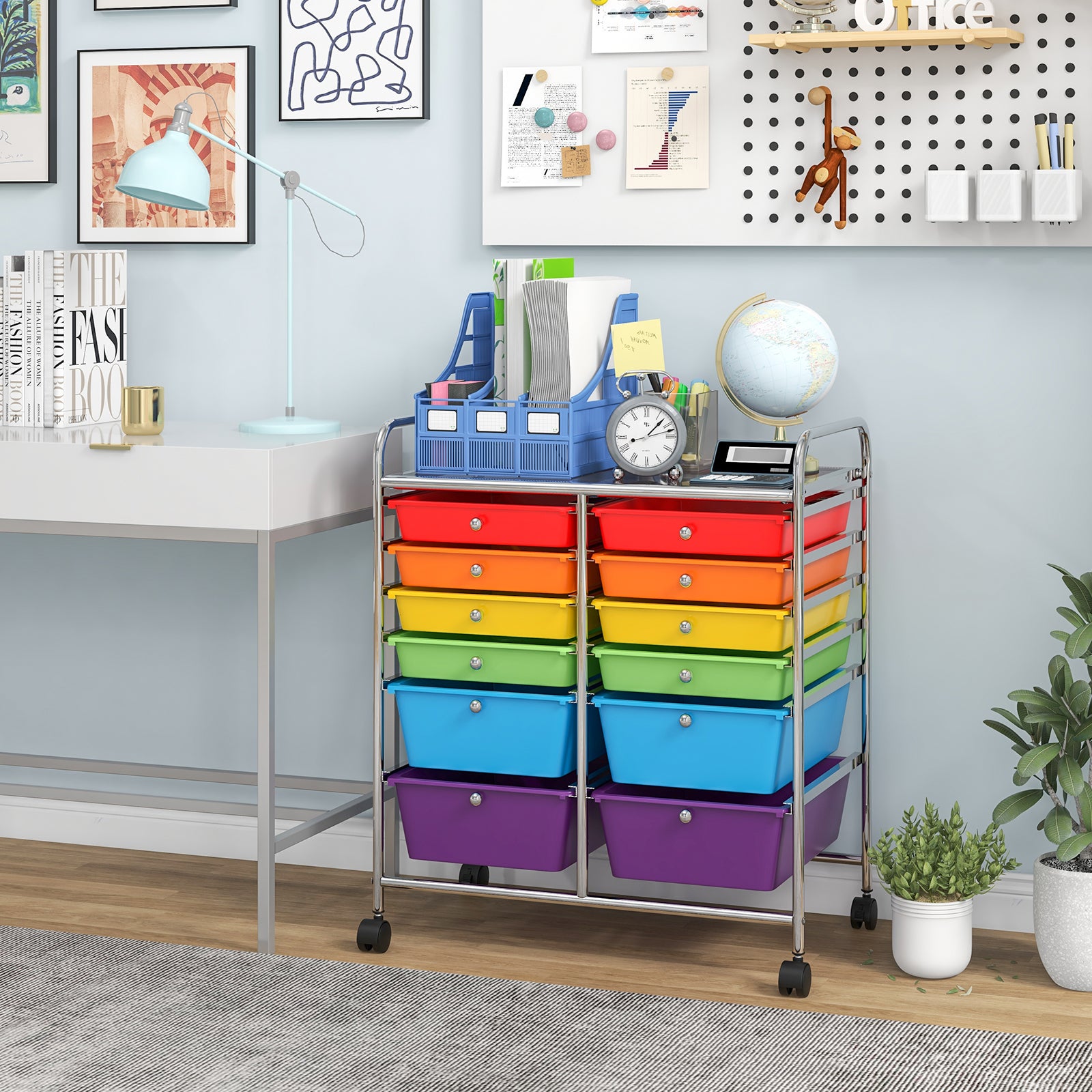 12 Drawers Rolling Cart Storage Scrapbook Paper Organizer Bins-Deep MulticolorÂ