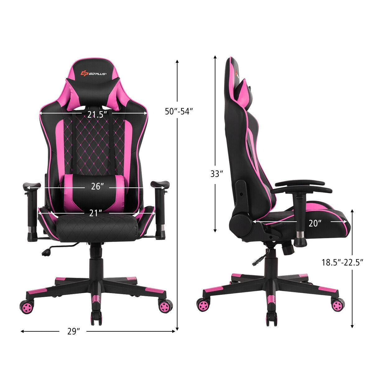 Massage Gaming Chair with Lumbar Support and Headrest-PinkÂ