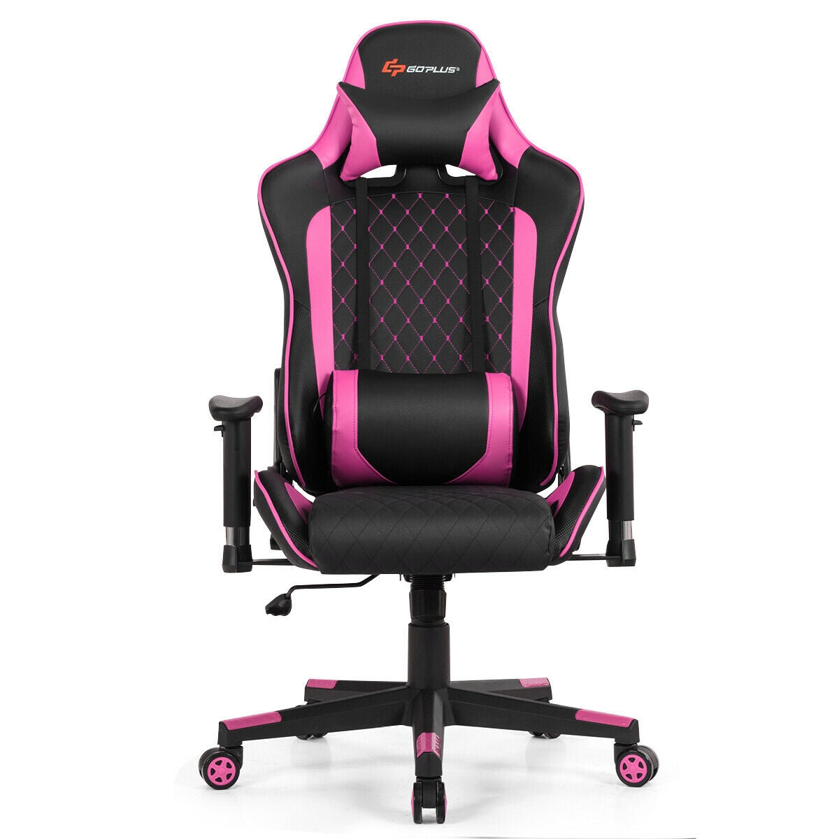 Massage Gaming Chair with Lumbar Support and Headrest-PinkÂ
