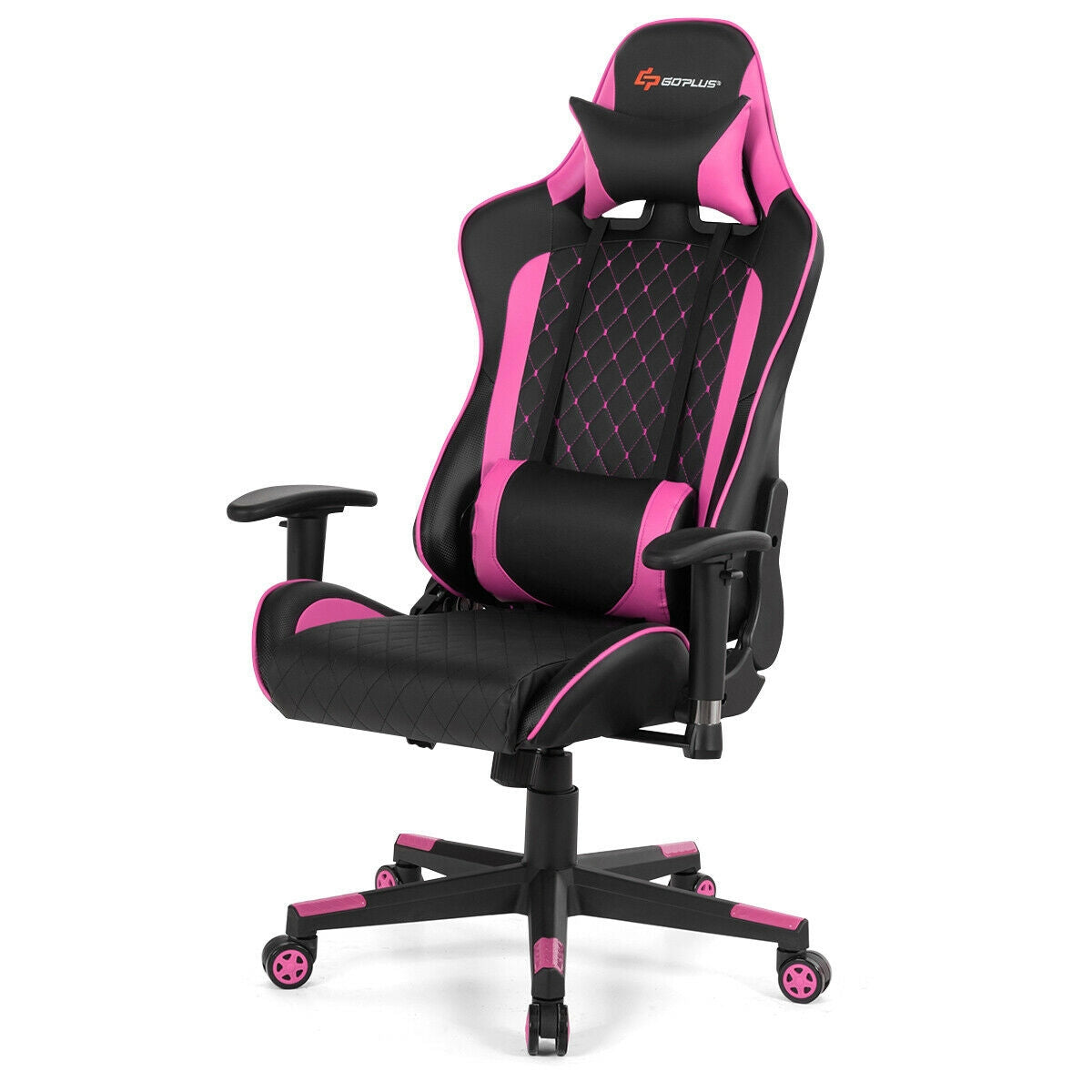 Massage Gaming Chair with Lumbar Support and Headrest-PinkÂ