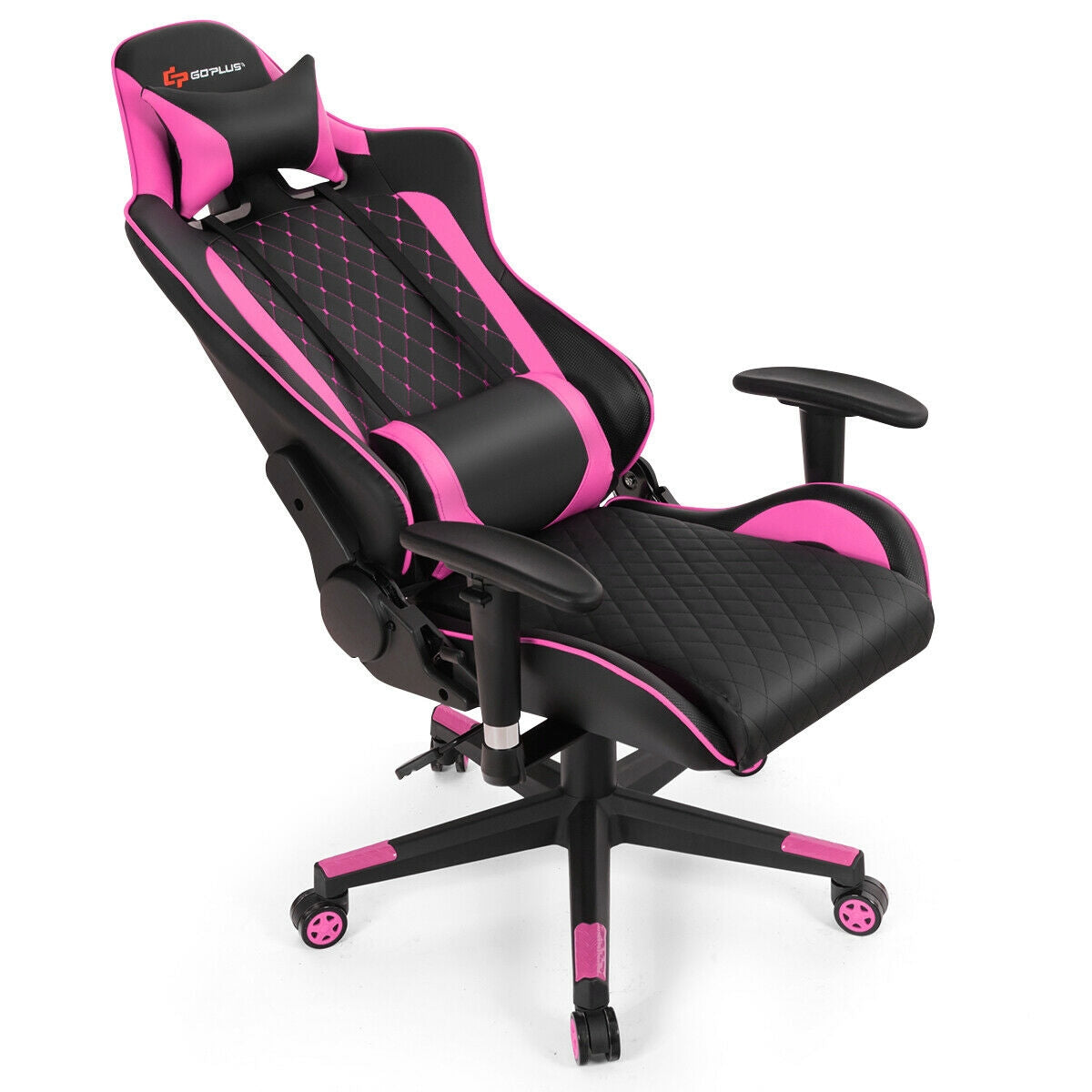 Massage Gaming Chair with Lumbar Support and Headrest-PinkÂ