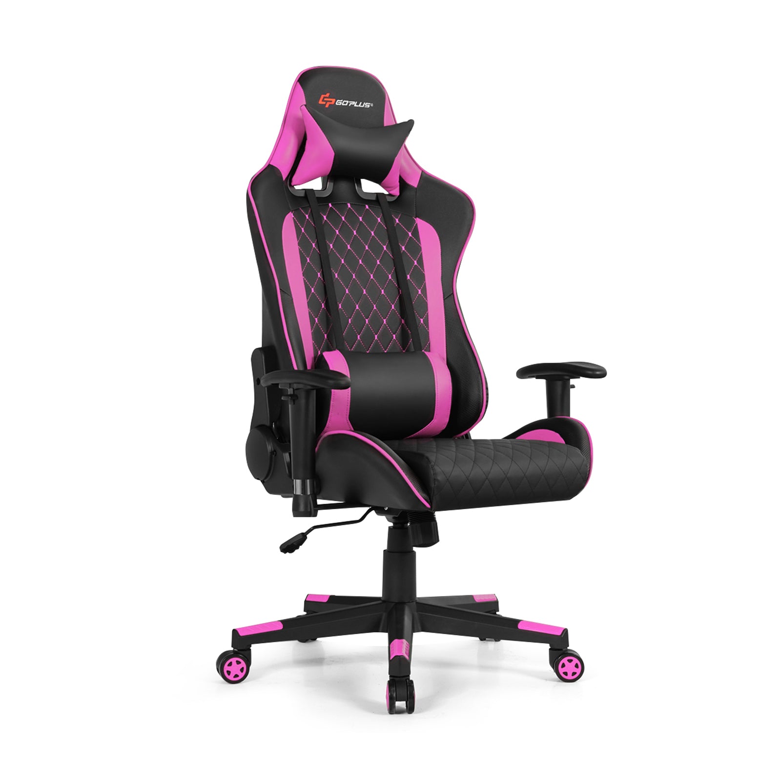 Massage Gaming Chair with Lumbar Support and Headrest-PinkÂ