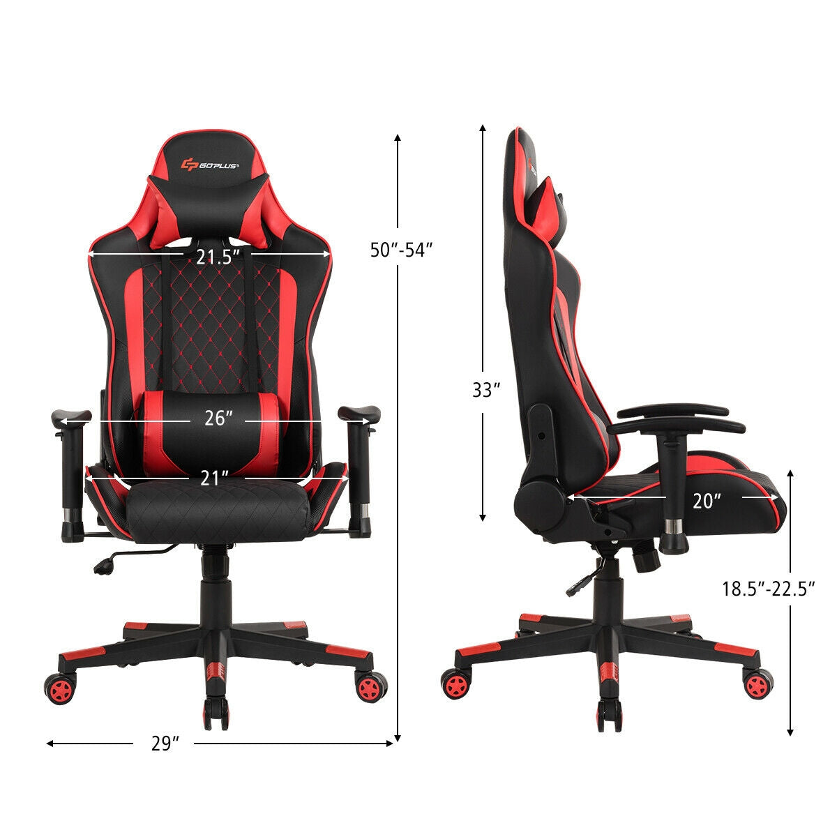 Massage Gaming Chair with Lumbar Support and Headrest-RedÂ