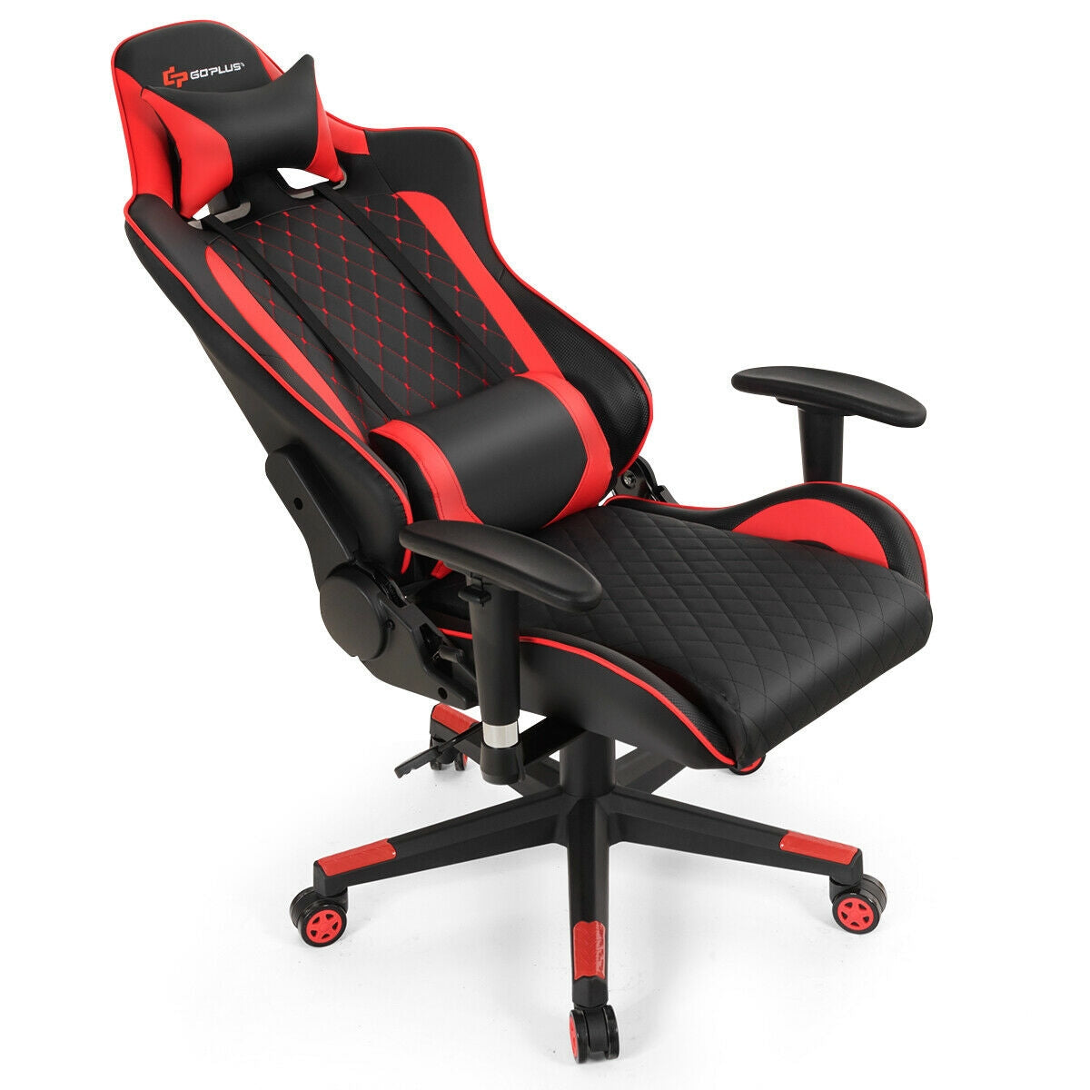 Massage Gaming Chair with Lumbar Support and Headrest-RedÂ