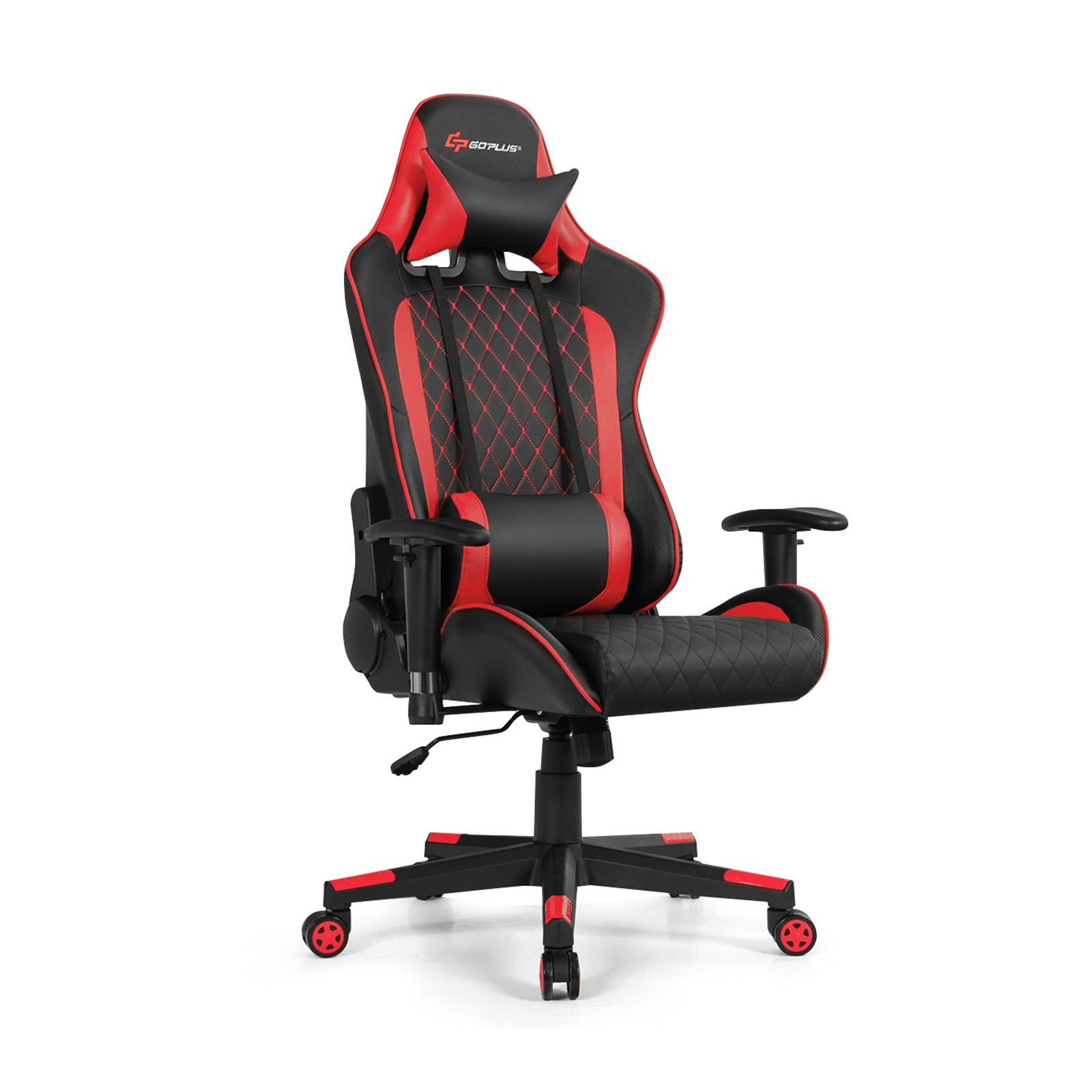 Massage Gaming Chair with Lumbar Support and Headrest-RedÂ