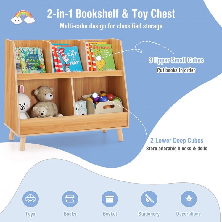 5-Cube Kids Bookshelf and Toy Organizer with Anti-Tipping Kits-Natural