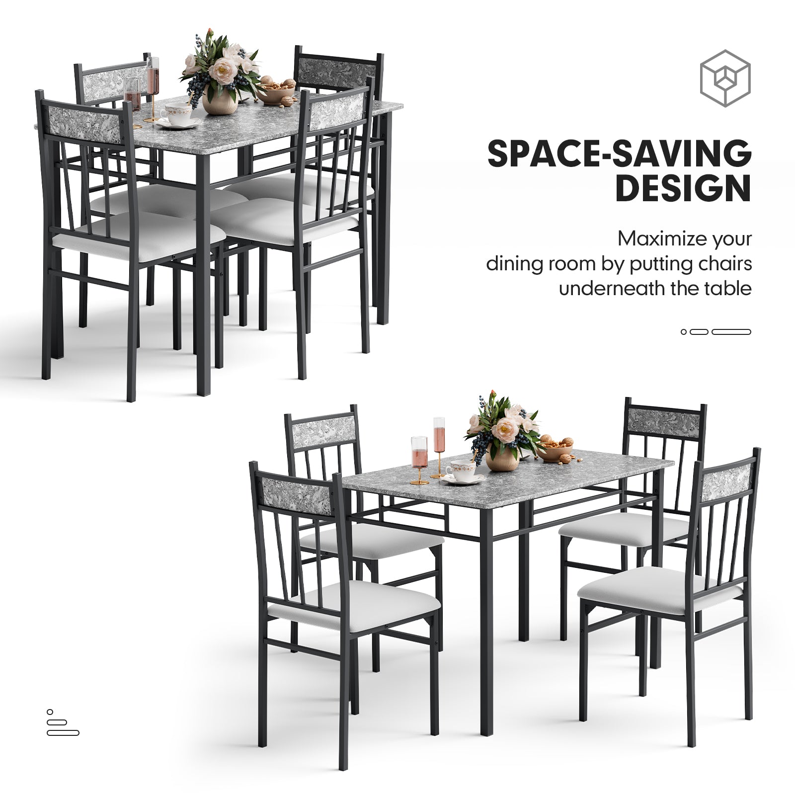 5 Pieces Faux Marble Dining Set Table with Solid Steel FrameÂ