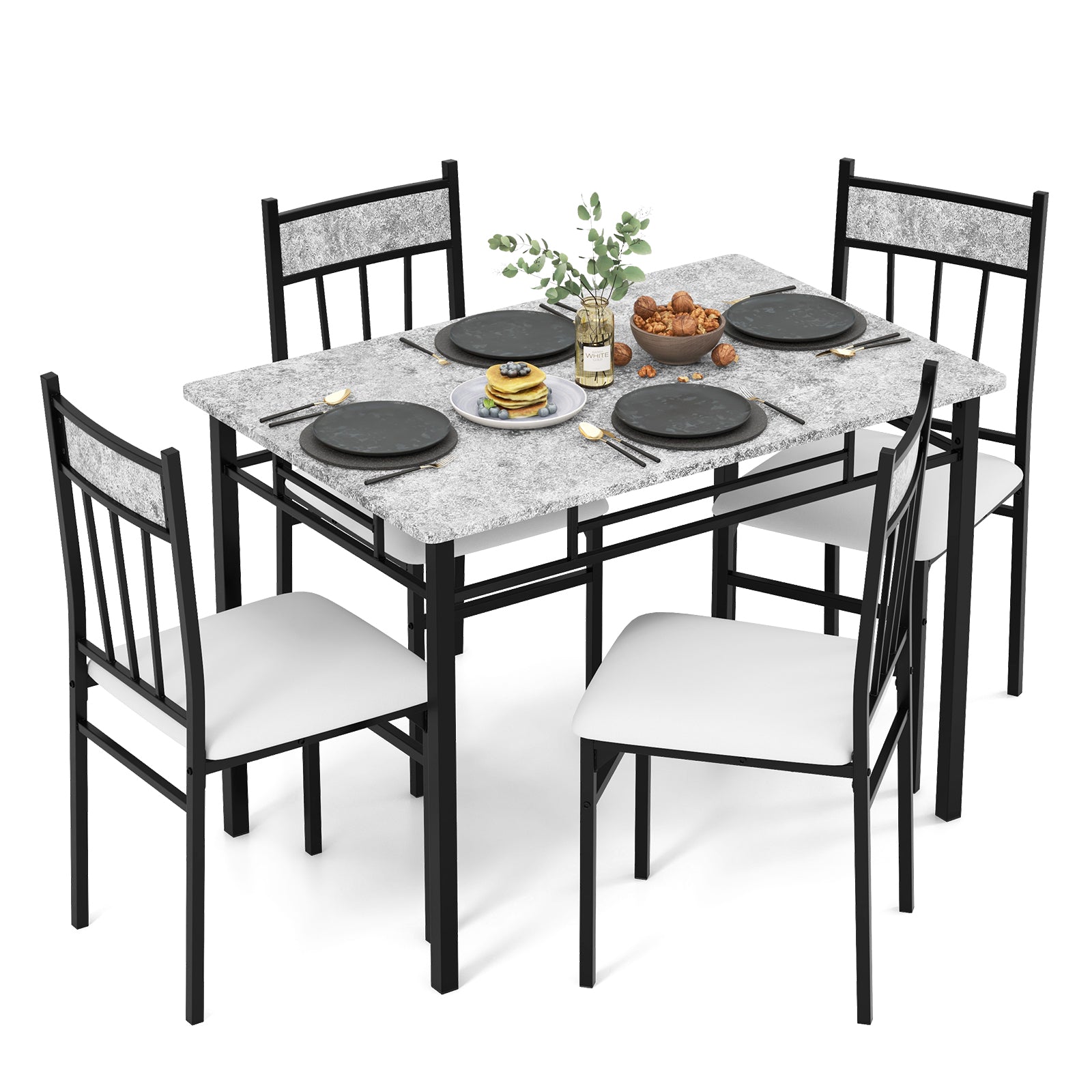 5 Pieces Faux Marble Dining Set Table with Solid Steel FrameÂ