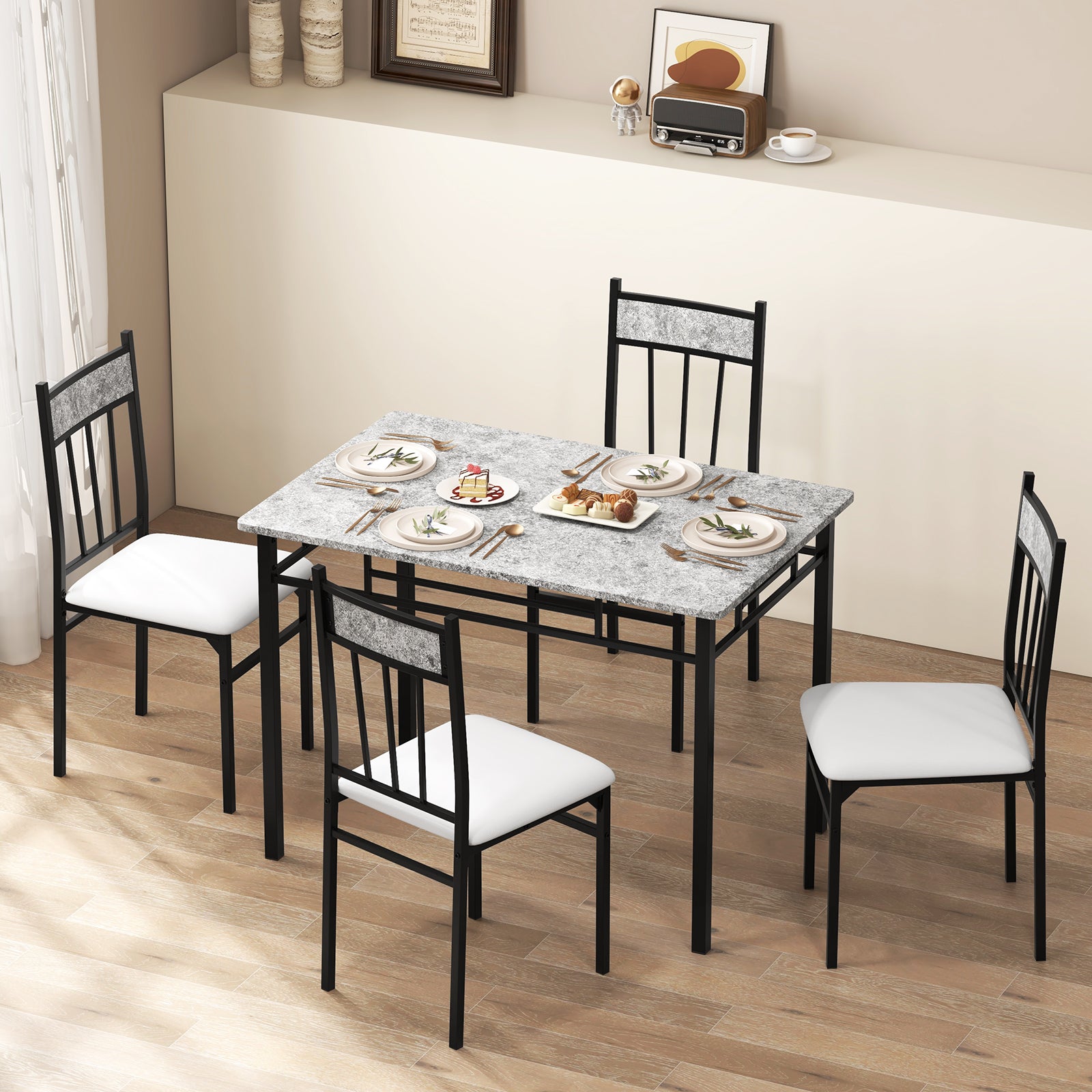 5 Pieces Faux Marble Dining Set Table with Solid Steel FrameÂ