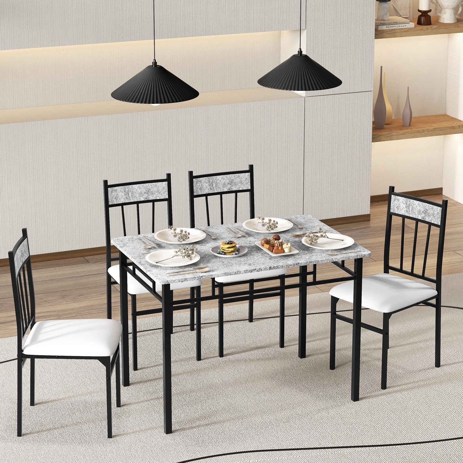 5 Pieces Faux Marble Dining Set Table with Solid Steel FrameÂ