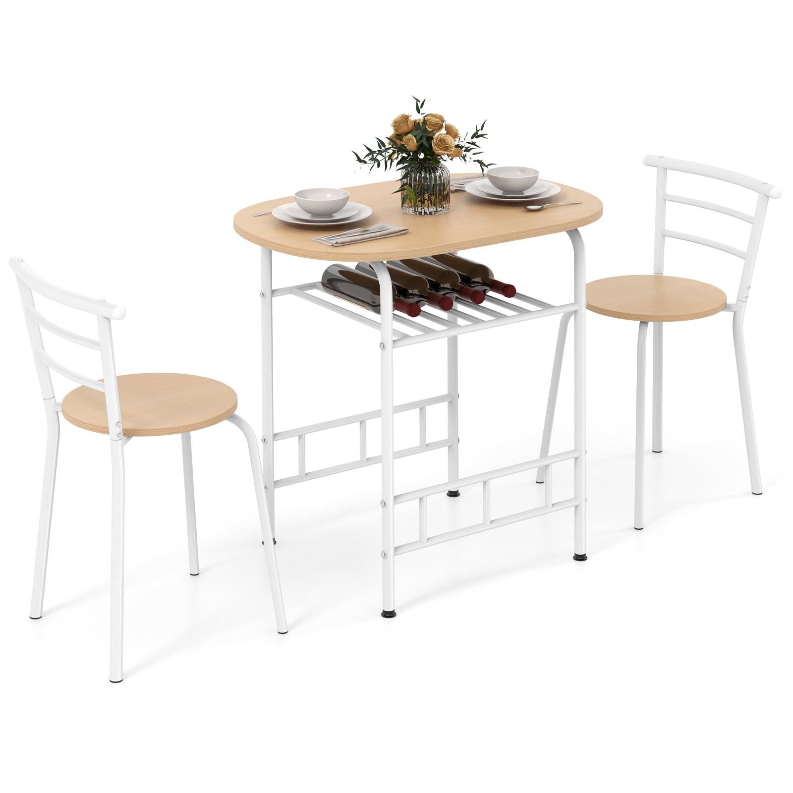Home Kitchen 3 pcs Bistro Pub Dining Table 2 Chairs Set-TanÂ