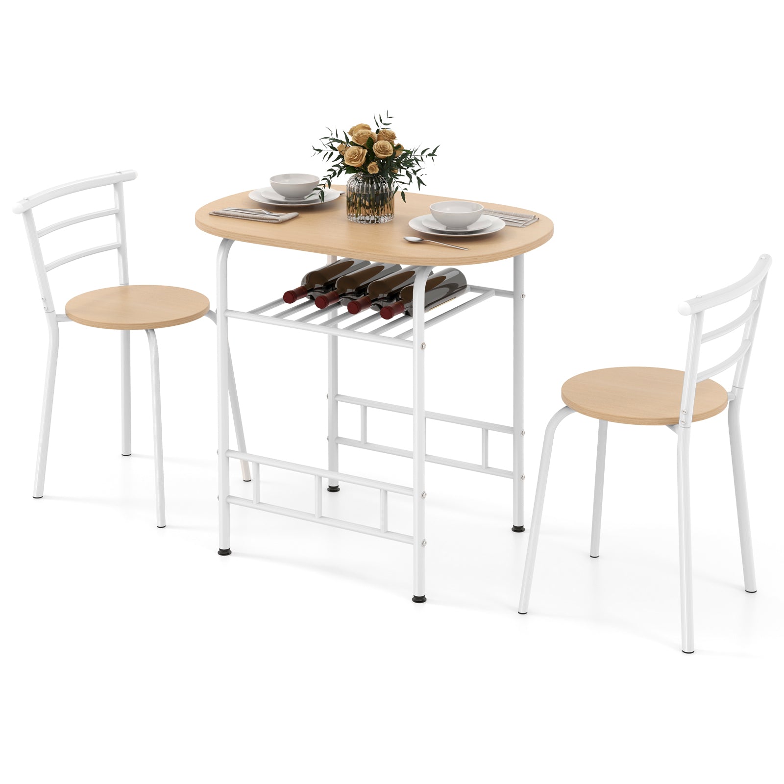 Home Kitchen 3 pcs Bistro Pub Dining Table 2 Chairs Set-TanÂ