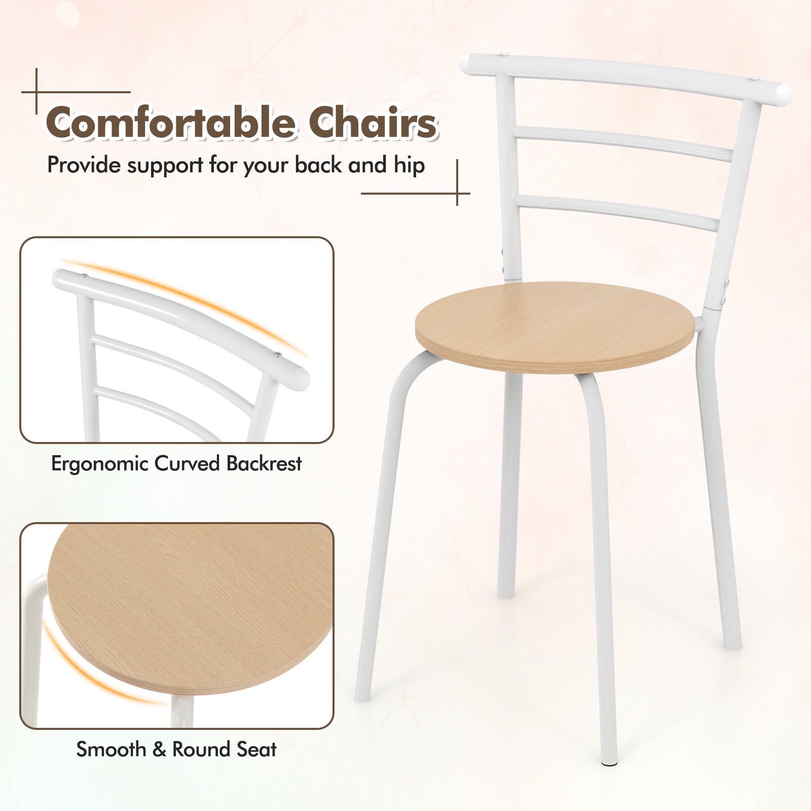 Home Kitchen 3 pcs Bistro Pub Dining Table 2 Chairs Set-TanÂ