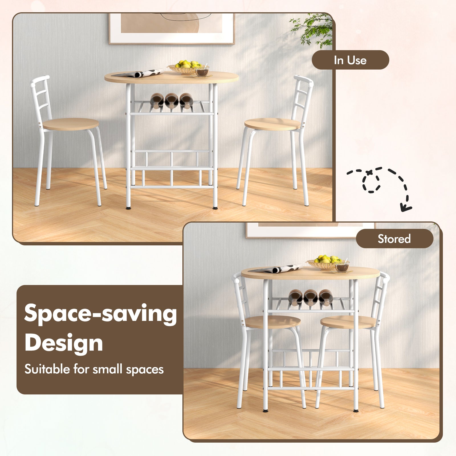 Home Kitchen 3 pcs Bistro Pub Dining Table 2 Chairs Set-TanÂ