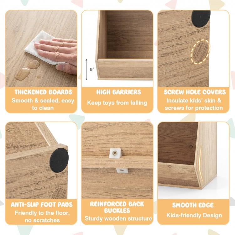 5-Cube Wooden Kids Toy Storage Organizer with Anti-Tipping Kits-Natural