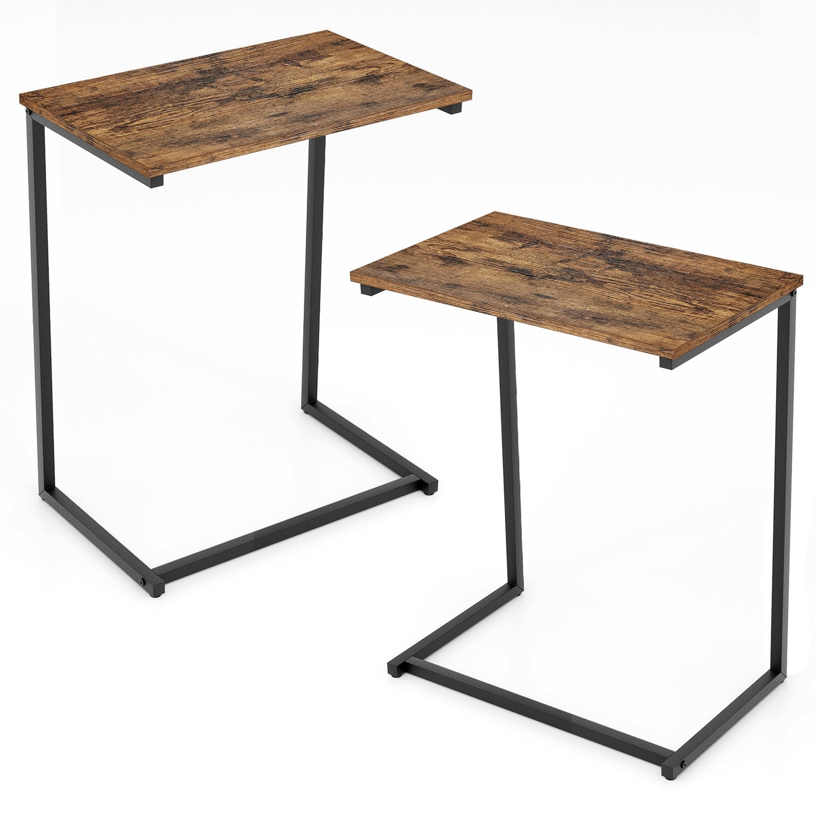 C-shaped Industrial End Table with Metal FrameÂ