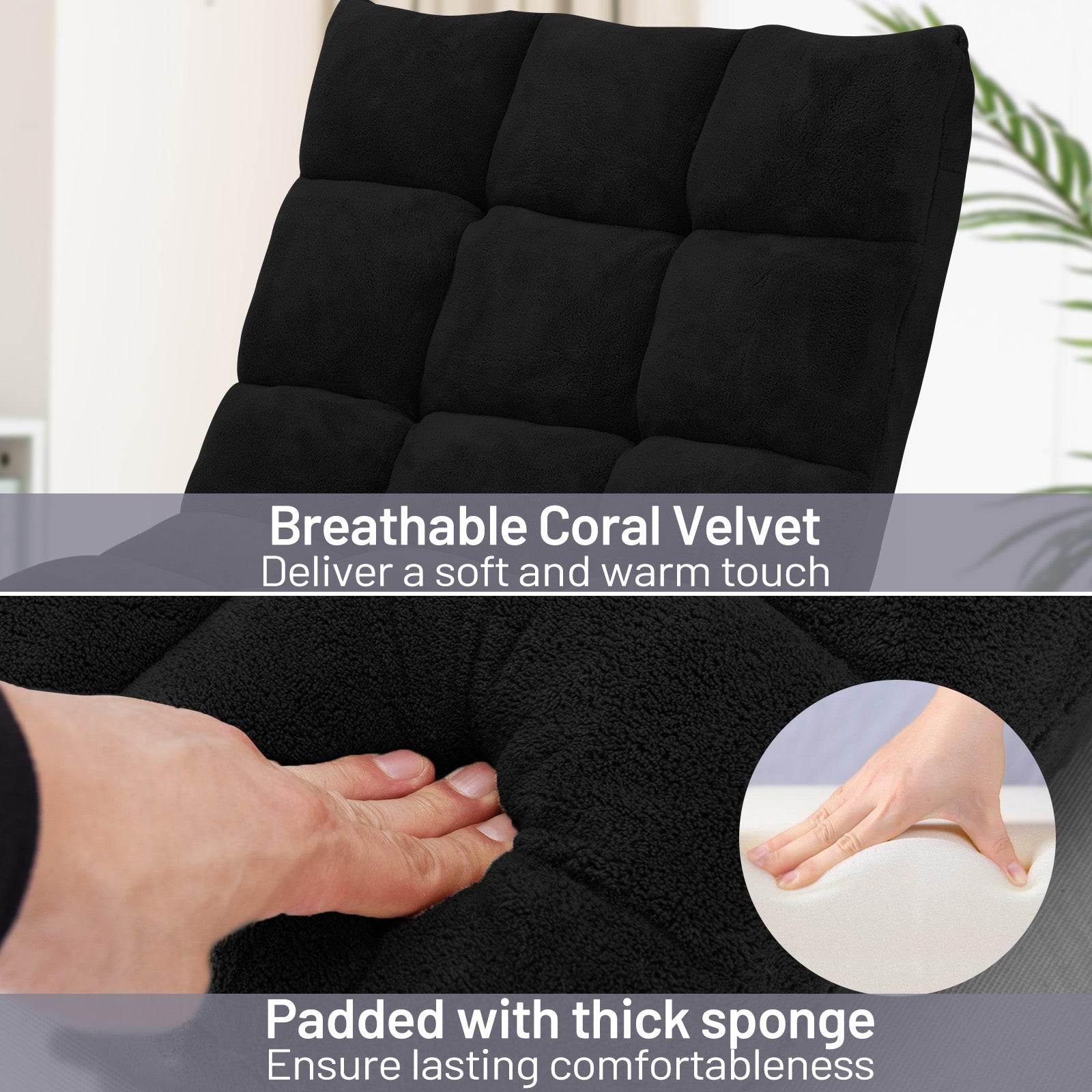 Adjustable 14-position Floor Chair Folding Lazy Gaming Sofa Chair-BlackÂ