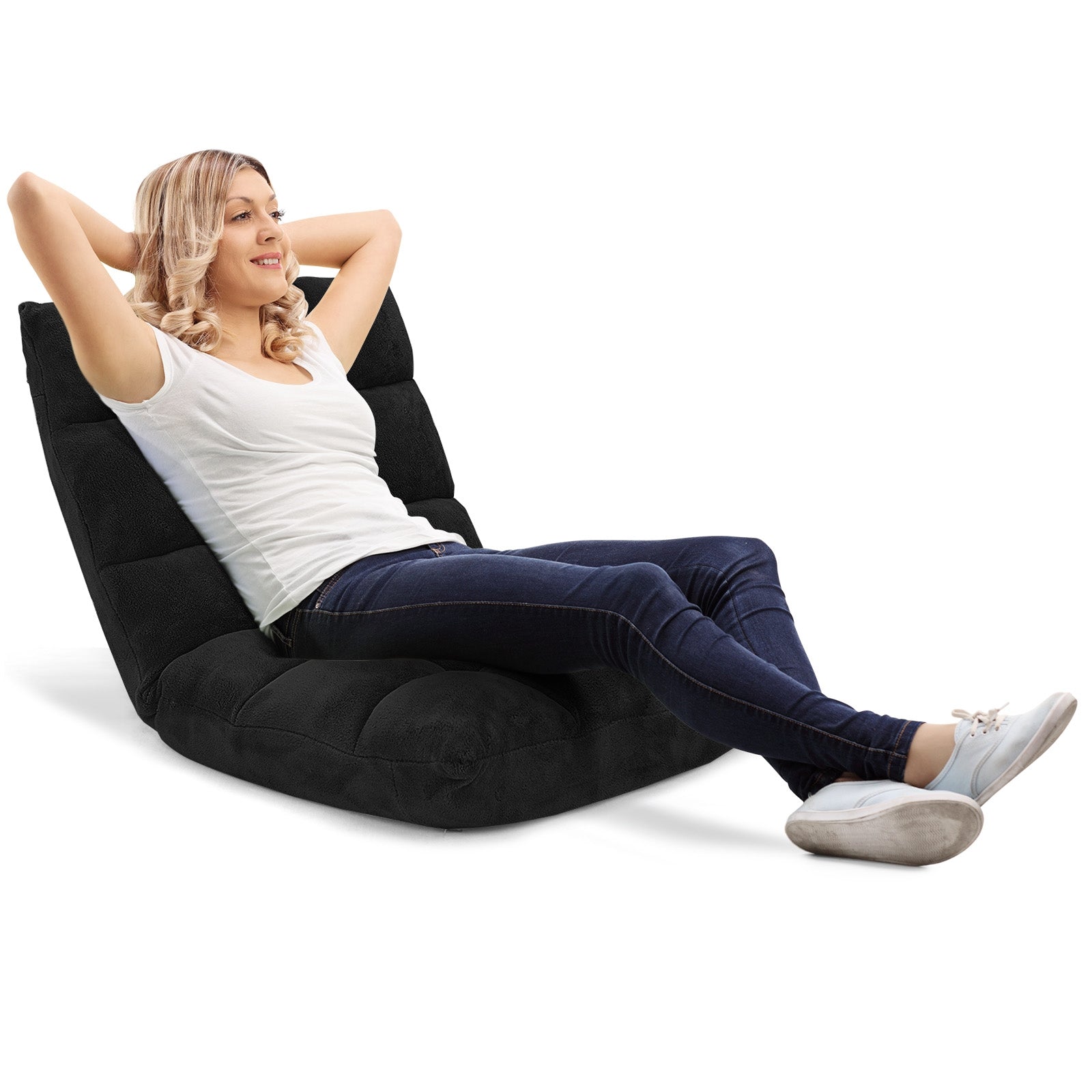 Adjustable 14-position Floor Chair Folding Lazy Gaming Sofa Chair-BlackÂ